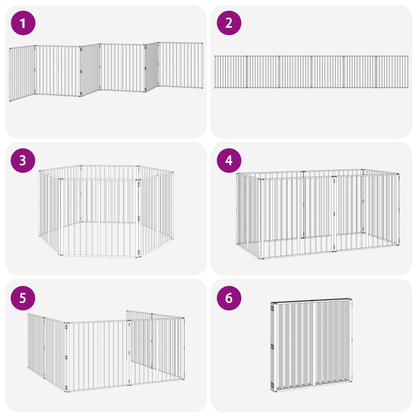 Hondenhek 6 pcs Zwart 100 x 100 cm Gegalvaniseerd staal is nu te koop bij PeponiXL, paradijselijk wonen!