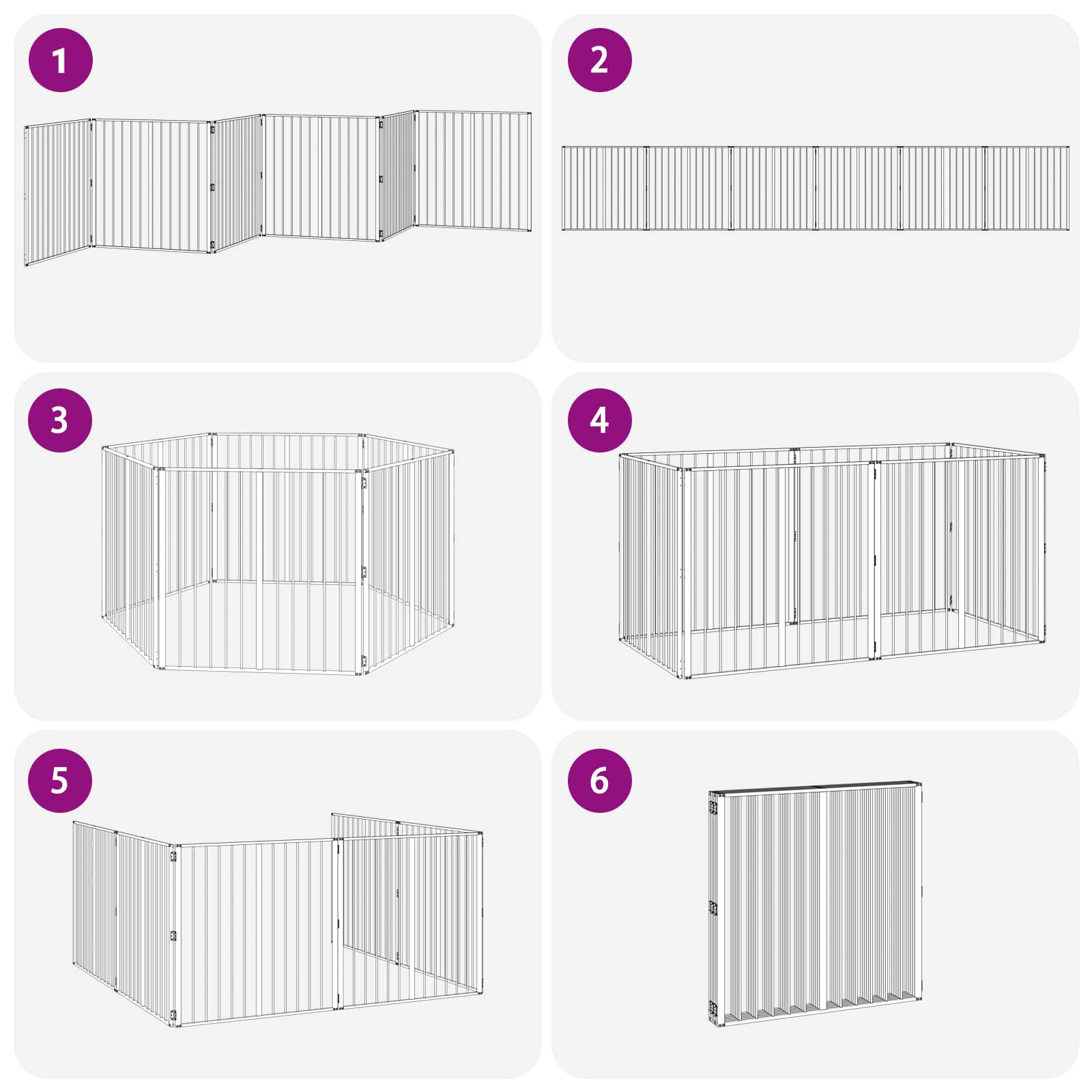 Hondenhek 6 pcs Zwart 100 x 100 cm Gegalvaniseerd staal is nu te koop bij PeponiXL, paradijselijk wonen!