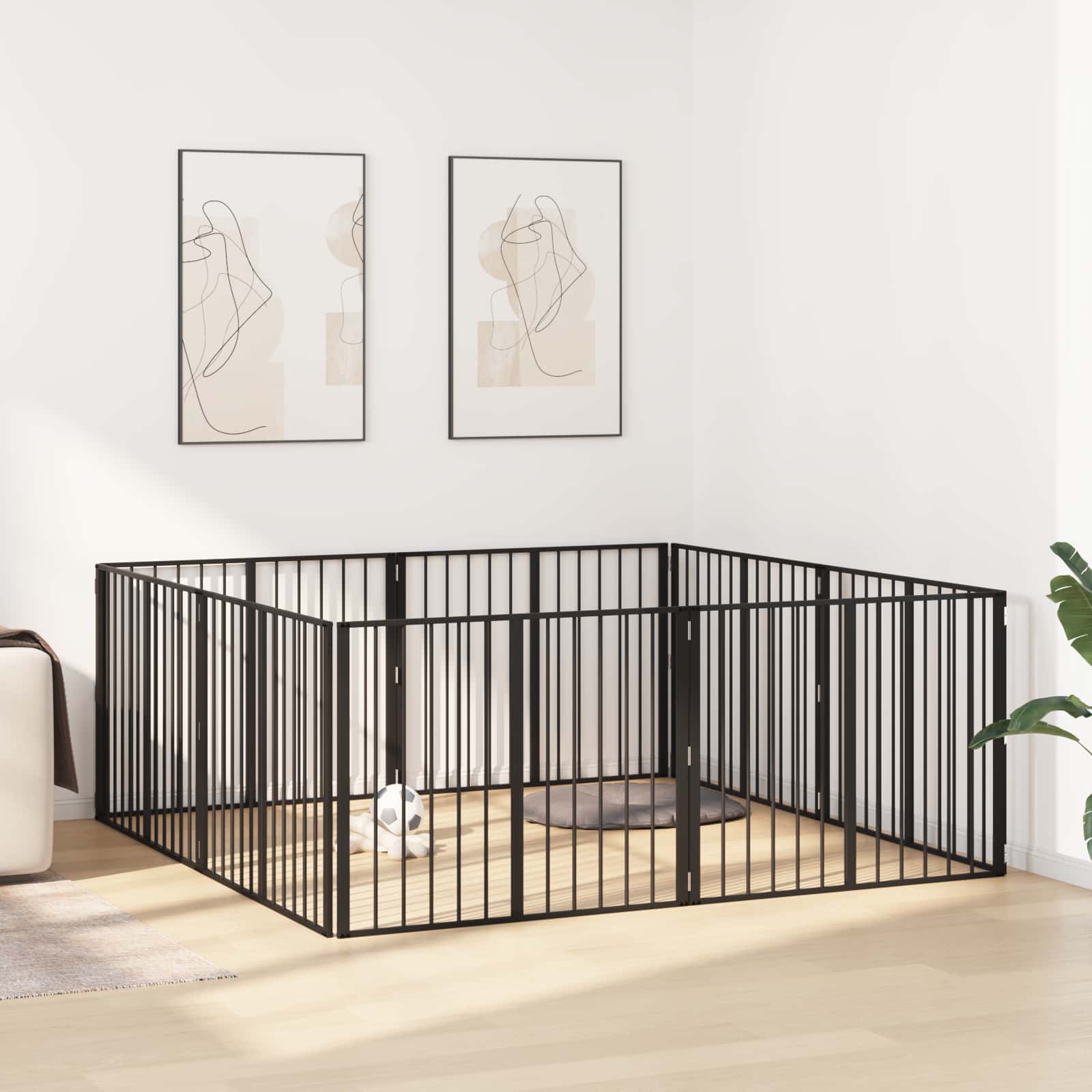Hondenhek 8 pcs Zwart 100 x 80 cm Gegalvaniseerd staal is nu te koop bij PeponiXL, paradijselijk wonen!