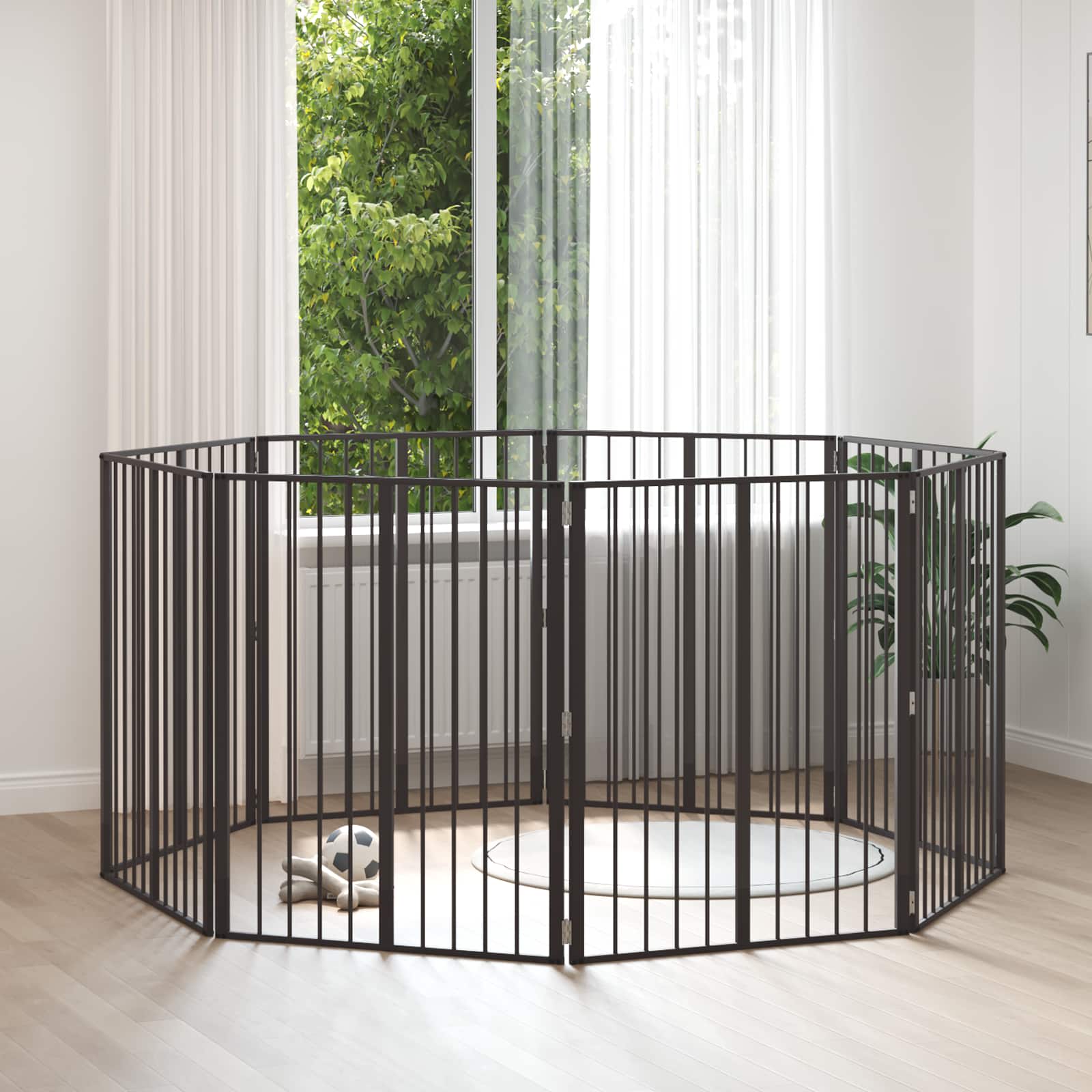 Hondenhek 8 pcs Zwart 80 x 100 cm Gegalvaniseerd staal is nu te koop bij PeponiXL, paradijselijk wonen!