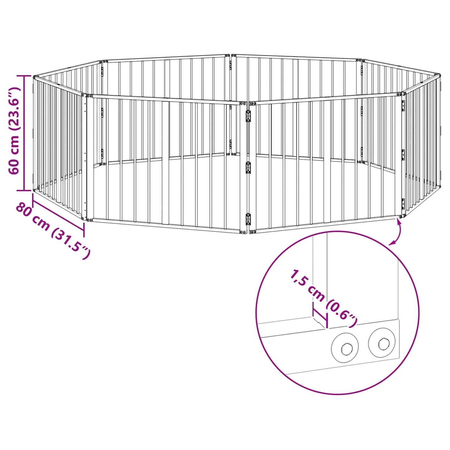 Hondenhek 8 pcs Zwart 80 x 60 cm Gegalvaniseerd staal is nu te koop bij PeponiXL, paradijselijk wonen!