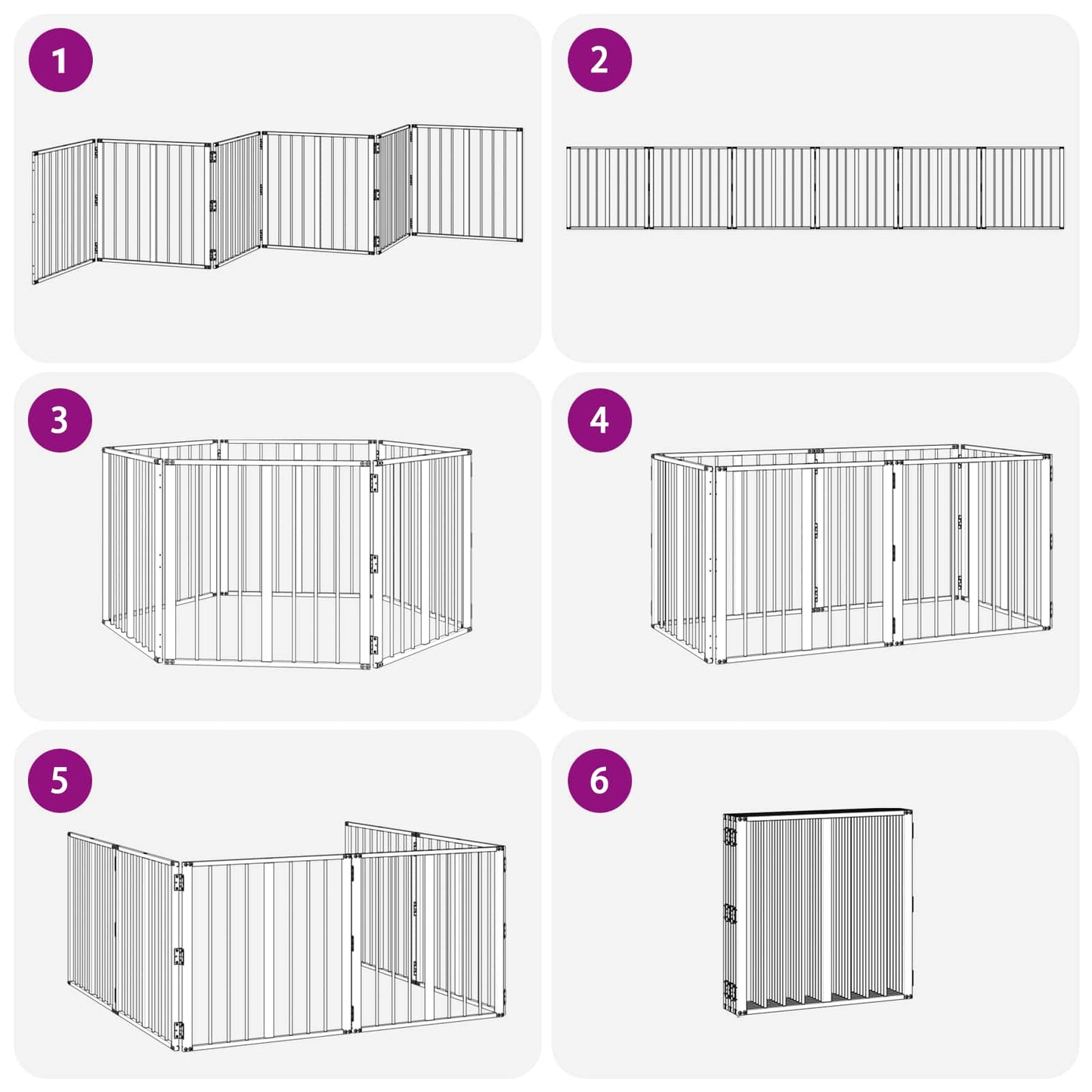Hondenhek 6 pcs Zwart 60 x 60 cm Gegalvaniseerd staal is nu te koop bij PeponiXL, paradijselijk wonen!