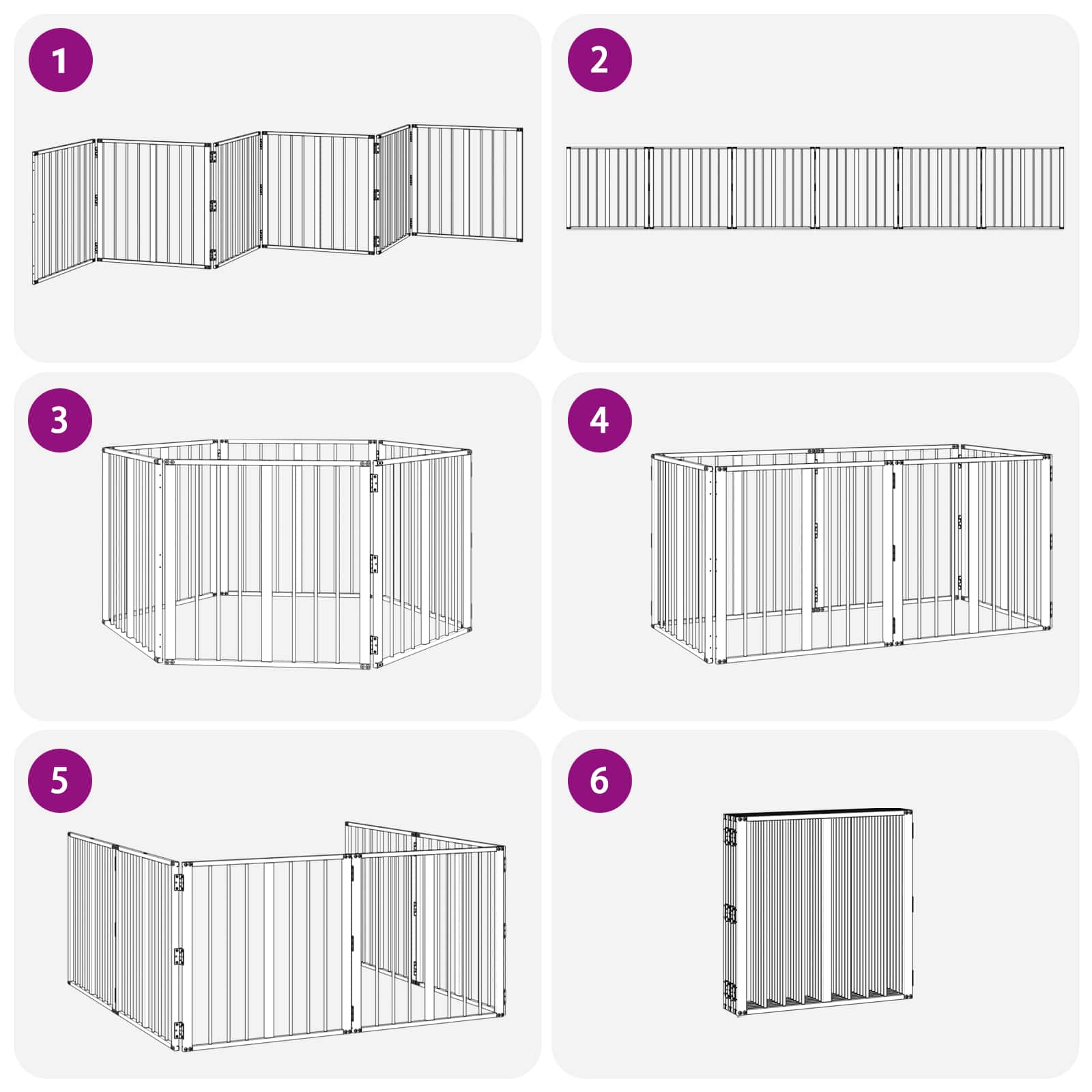 Hondenhek 6 pcs Zwart 60 x 60 cm Gegalvaniseerd staal is nu te koop bij PeponiXL, paradijselijk wonen!