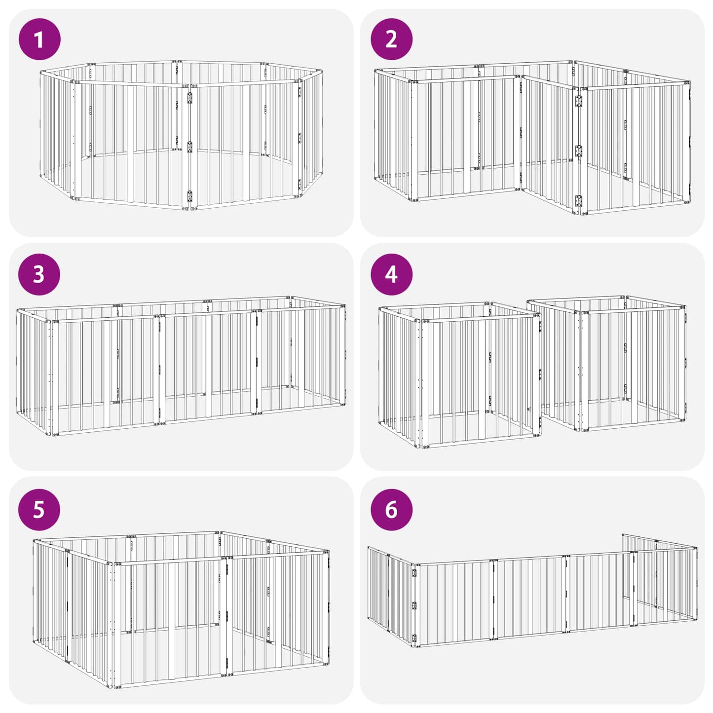 Hondenhek 8 pcs Zwart 60 x 60 cm Gegalvaniseerd staal is nu te koop bij PeponiXL, paradijselijk wonen!