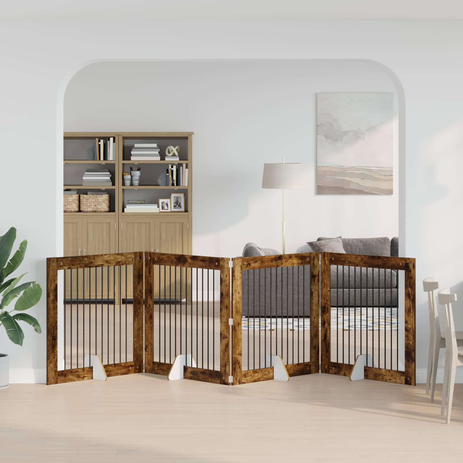 Hondenhekje met standaards 4 pcs Gerookt eiken 100 x 100 cm is nu te koop bij PeponiXL, paradijselijk wonen!
