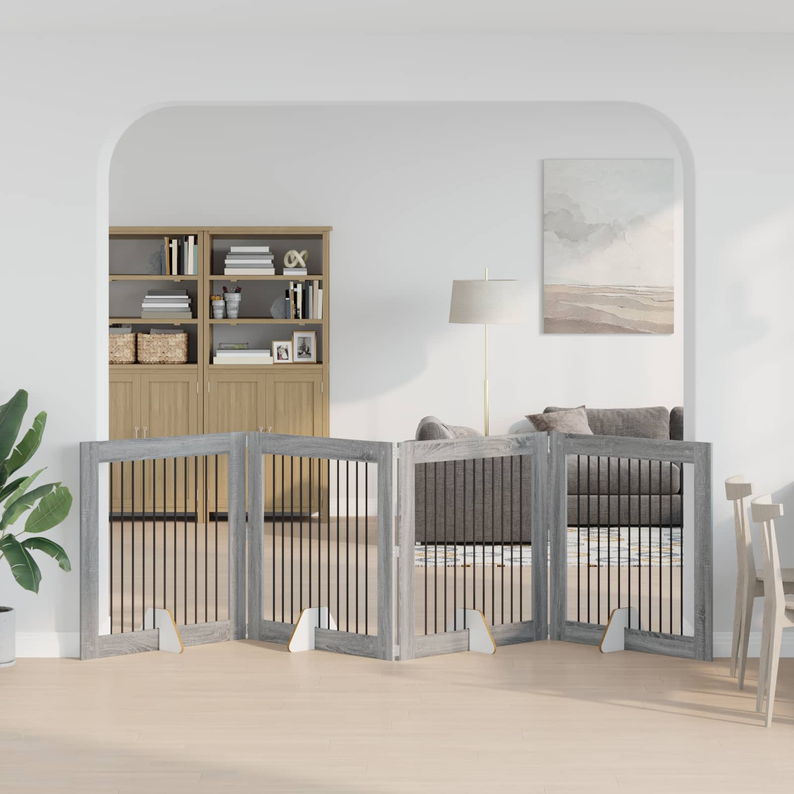 Hondenhekje met standaards 4 pcs Grijs sonoma 100 x 100 cm is nu te koop bij PeponiXL, paradijselijk wonen!