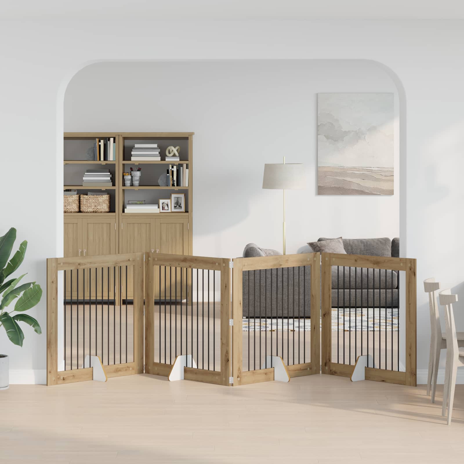 Opvouwbaar hondenhek met standaards 4 pcs Artisanaal eiken is nu te koop bij PeponiXL, paradijselijk wonen!