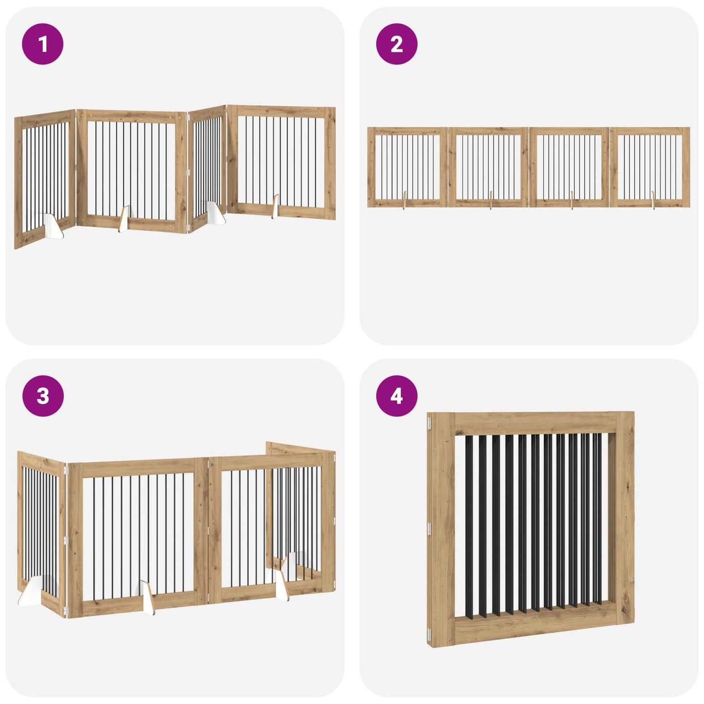 Opvouwbaar hondenhek met standaards 4 pcs Artisanaal eiken is nu te koop bij PeponiXL, paradijselijk wonen!
