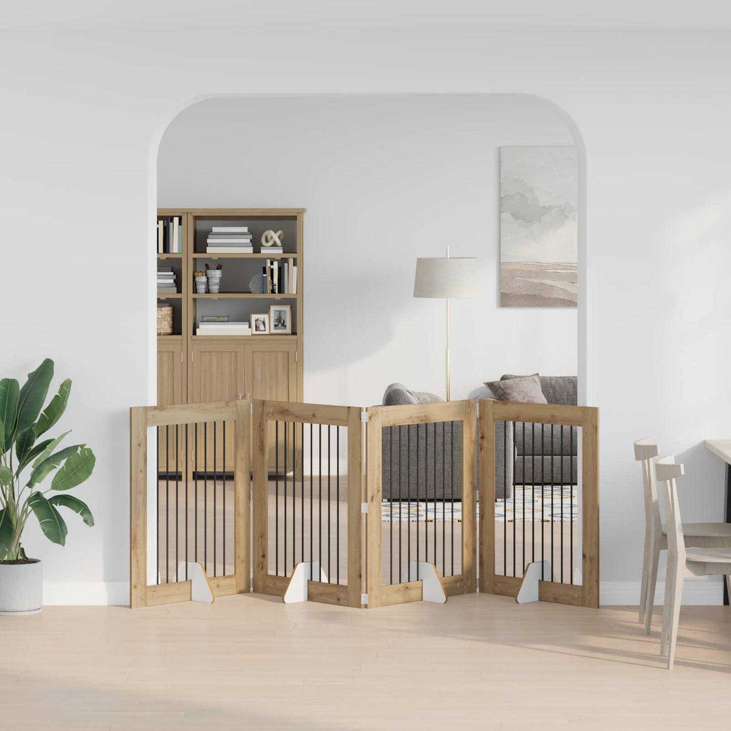 Opvouwbaar hondenhek met standaards 4 pcs Artisanaal eiken is nu te koop bij PeponiXL, paradijselijk wonen!