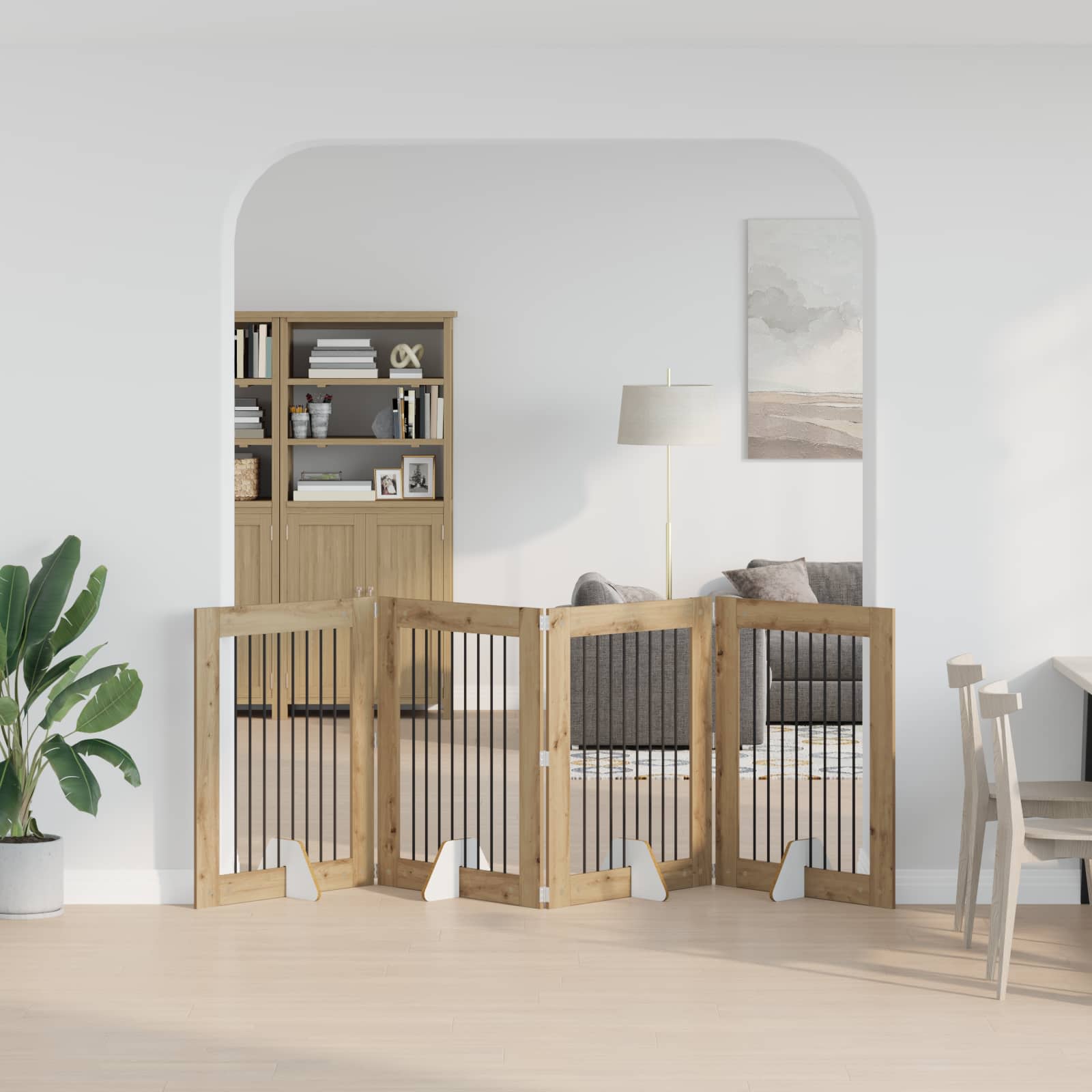 Opvouwbaar hondenhek met standaards 4 pcs Artisanaal eiken is nu te koop bij PeponiXL, paradijselijk wonen!