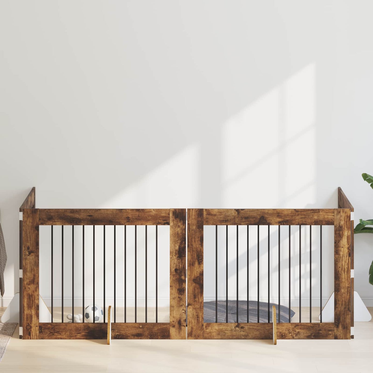 Hondenhekje met standaards 4 pcs Gerookt eiken 100 x 80 cm is nu te koop bij PeponiXL, paradijselijk wonen!