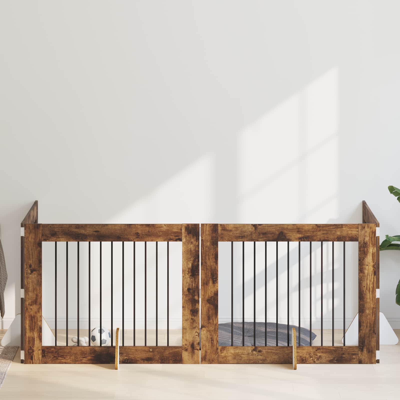 Hondenhekje met standaards 4 pcs Gerookt eiken 100 x 80 cm is nu te koop bij PeponiXL, paradijselijk wonen!
