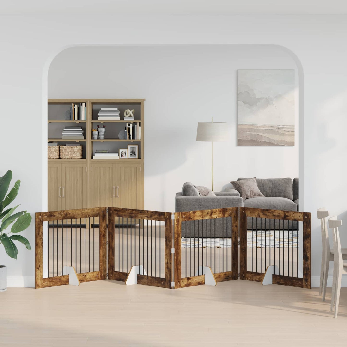 Hondenhekje met standaards 4 pcs Gerookt eiken 100 x 80 cm is nu te koop bij PeponiXL, paradijselijk wonen!