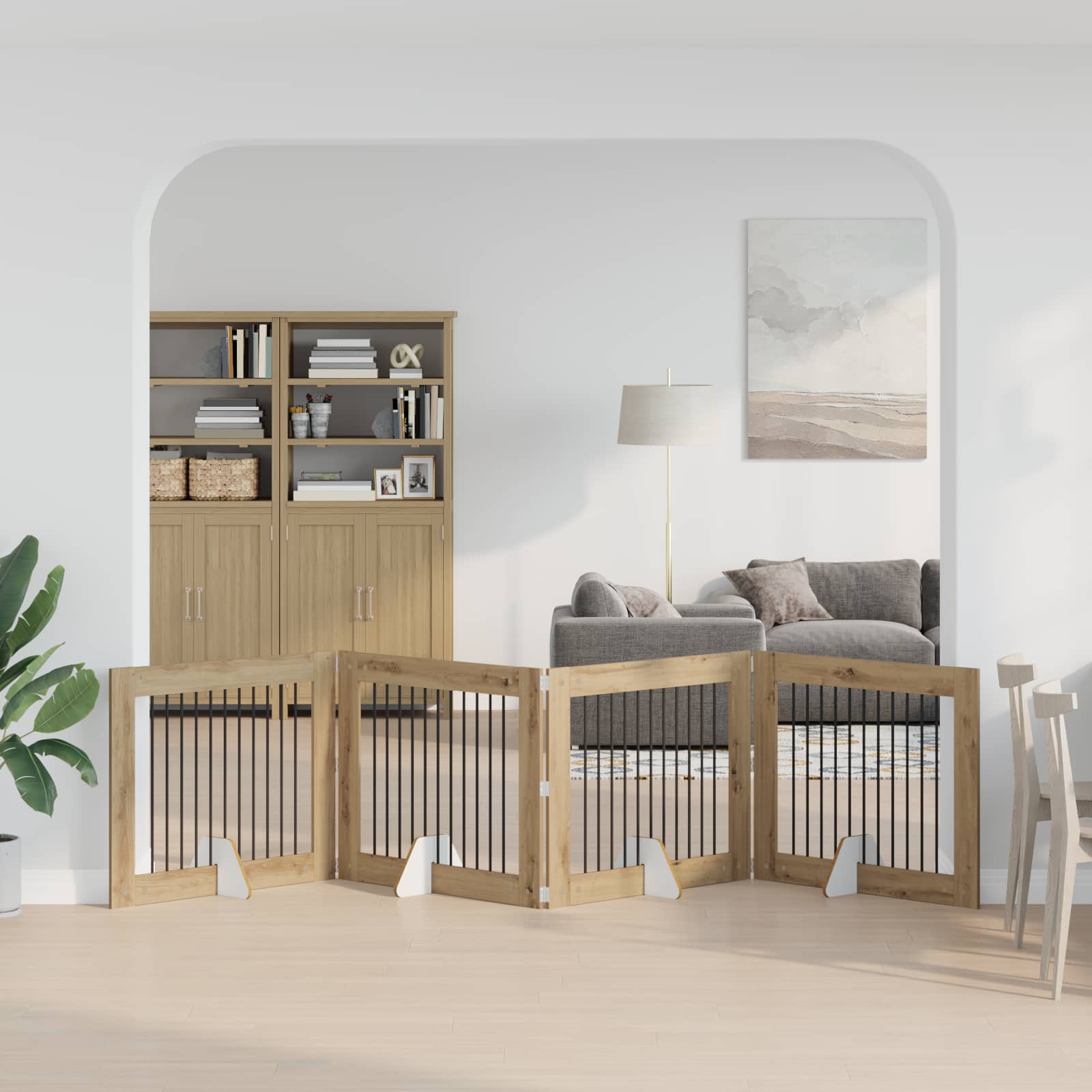 Opvouwbaar hondenhek met standaards 4 pcs Artisanaal eiken is nu te koop bij PeponiXL, paradijselijk wonen!