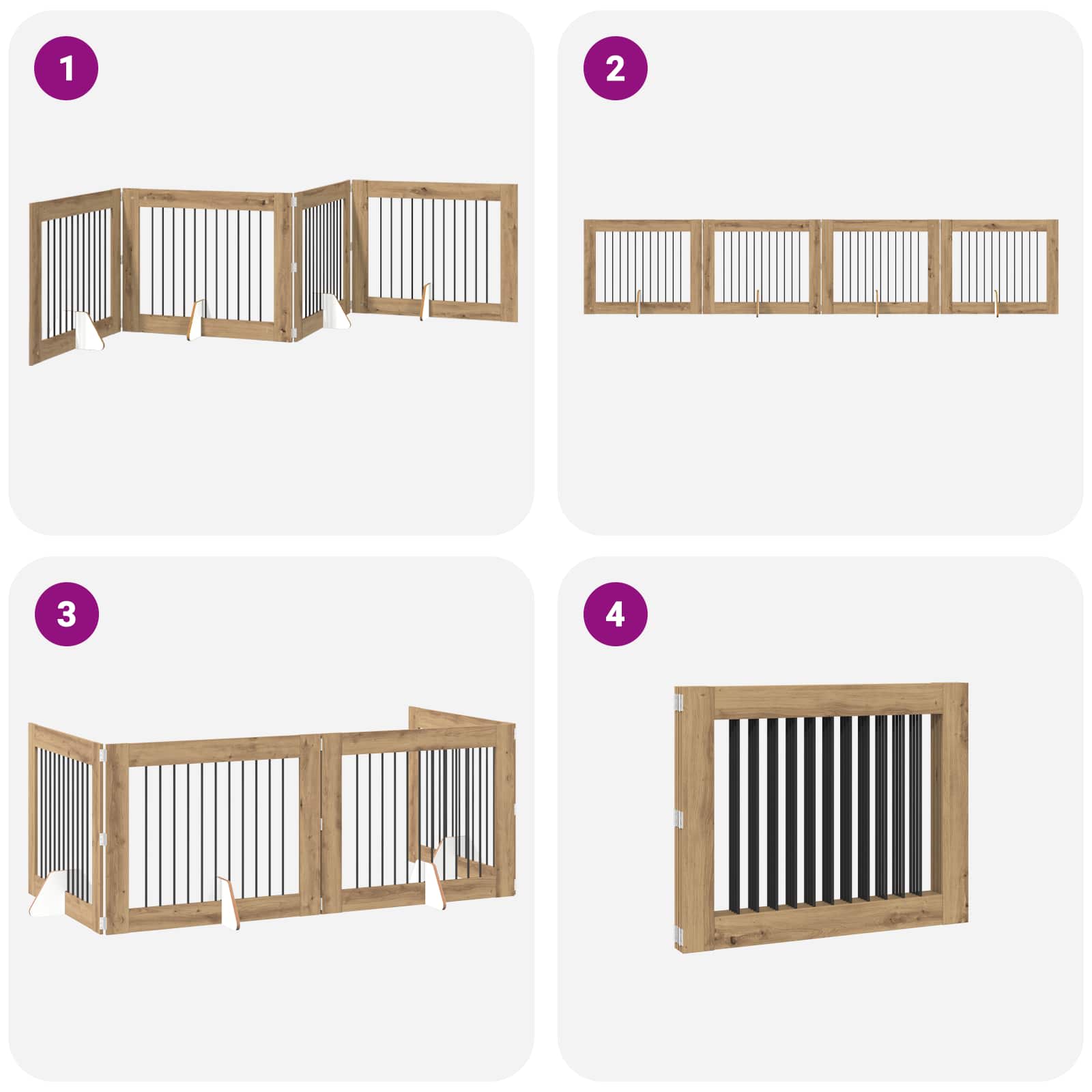 Opvouwbaar hondenhek met standaards 4 pcs Artisanaal eiken is nu te koop bij PeponiXL, paradijselijk wonen!
