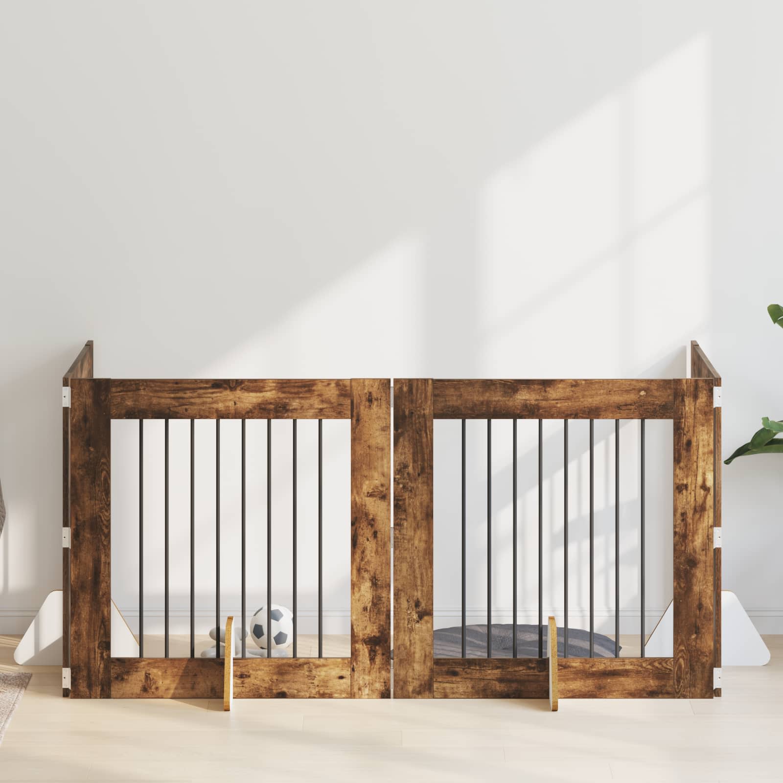 Hondenhekje met standaards 4 pcs Gerookt eiken 80 x 80 cm is nu te koop bij PeponiXL, paradijselijk wonen!