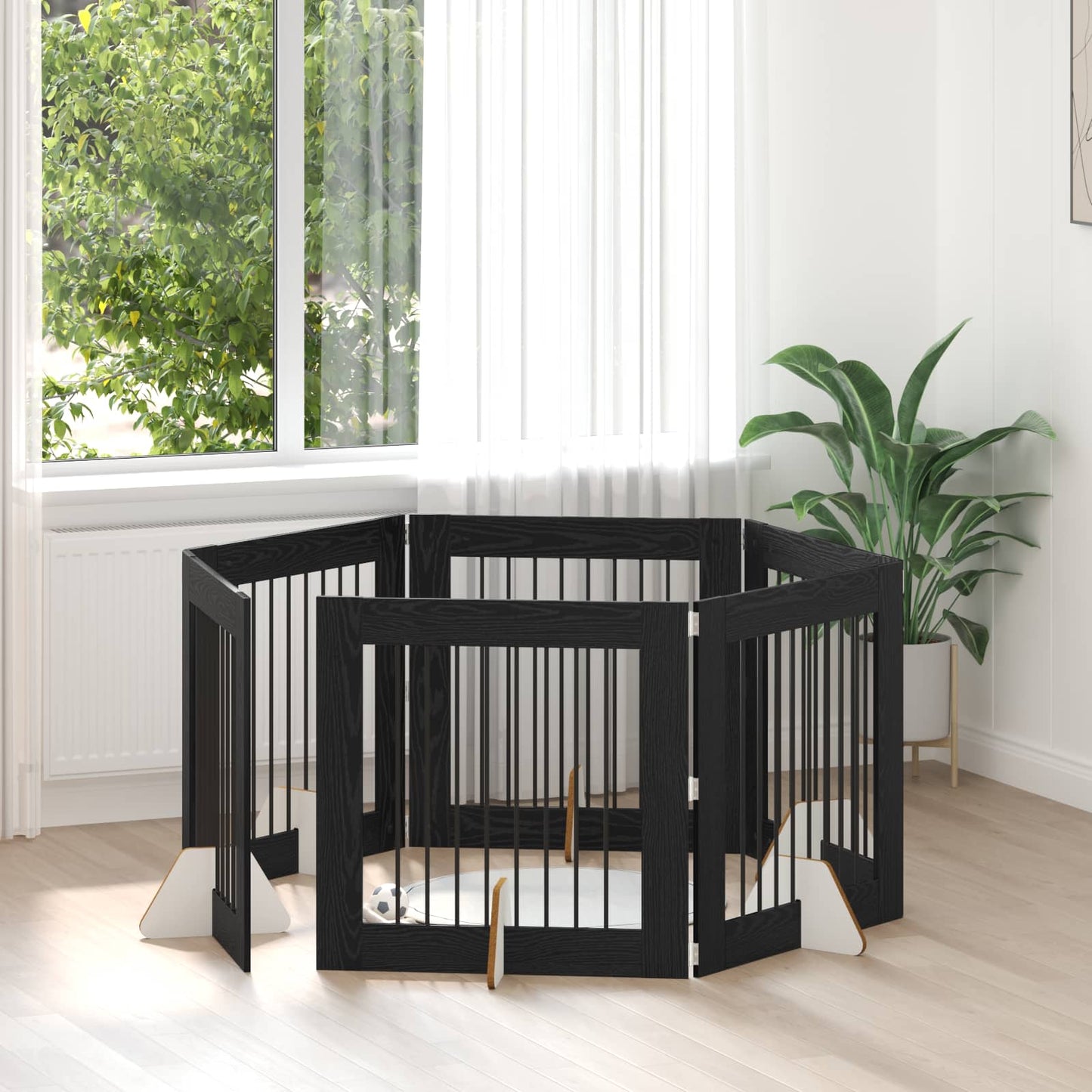 Hondenhekje met standaards 6 pcs Zwart eiken 80 x 80 cm is nu te koop bij PeponiXL, paradijselijk wonen!