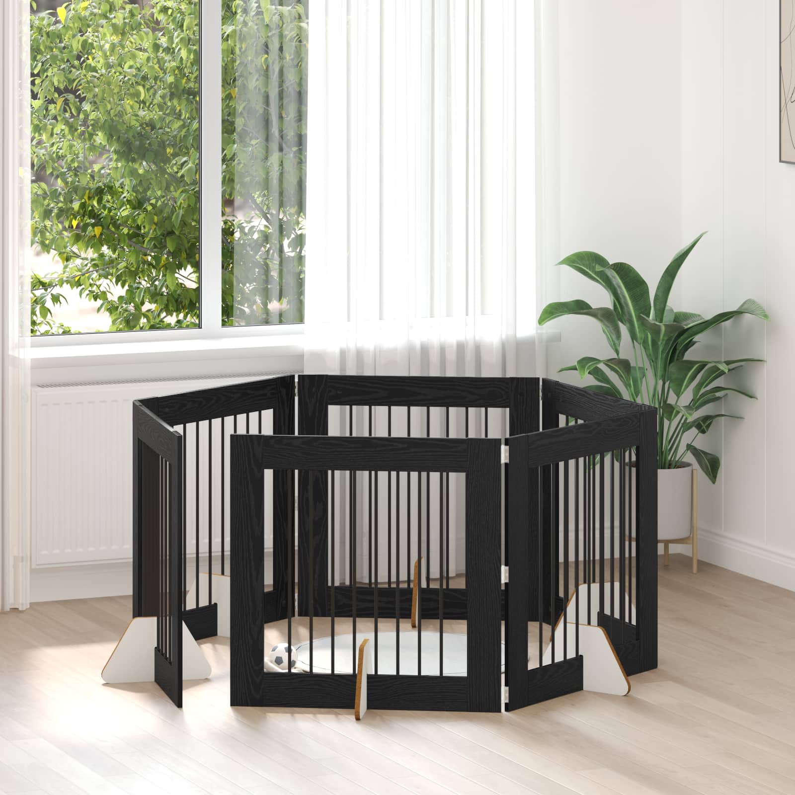Hondenhekje met standaards 6 pcs Zwart eiken 80 x 80 cm is nu te koop bij PeponiXL, paradijselijk wonen!