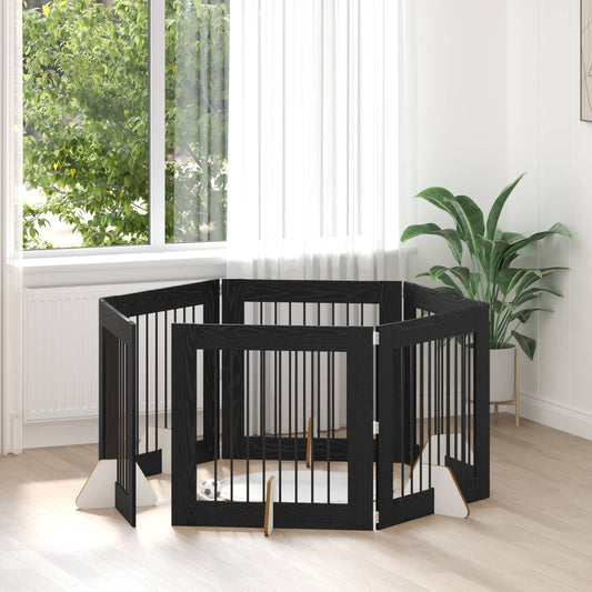 Hondenhekje met standaards 6 pcs Zwart eiken 80 x 80 cm is nu te koop bij PeponiXL, paradijselijk wonen!