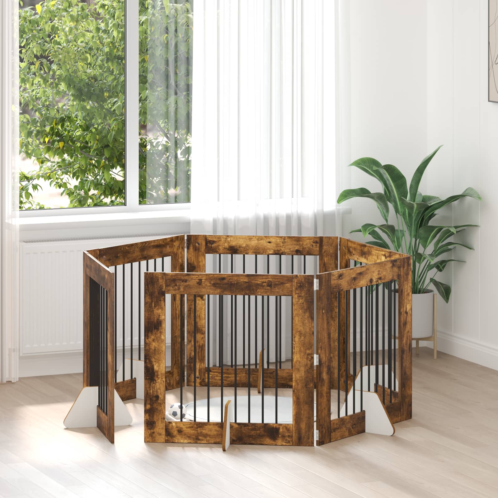 Hondenhekje met standaards 6 pcs Gerookt eiken 80 x 80 cm is nu te koop bij PeponiXL, paradijselijk wonen!