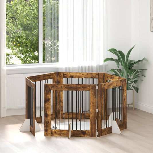 Hondenhekje met standaards 6 pcs Gerookt eiken 80 x 80 cm is nu te koop bij PeponiXL, paradijselijk wonen!