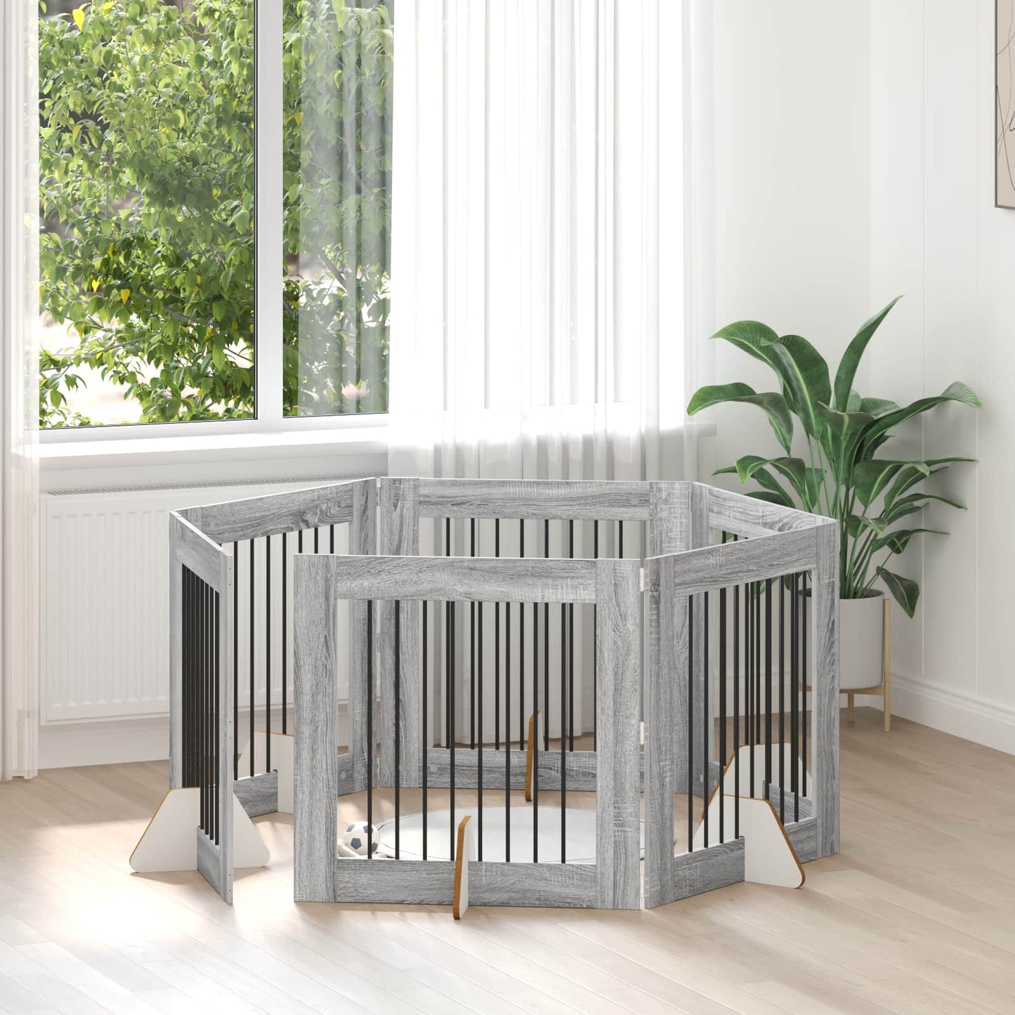 Hondenhekje met standaards 6 pcs Grijs sonoma 80 x 80 cm is nu te koop bij PeponiXL, paradijselijk wonen!