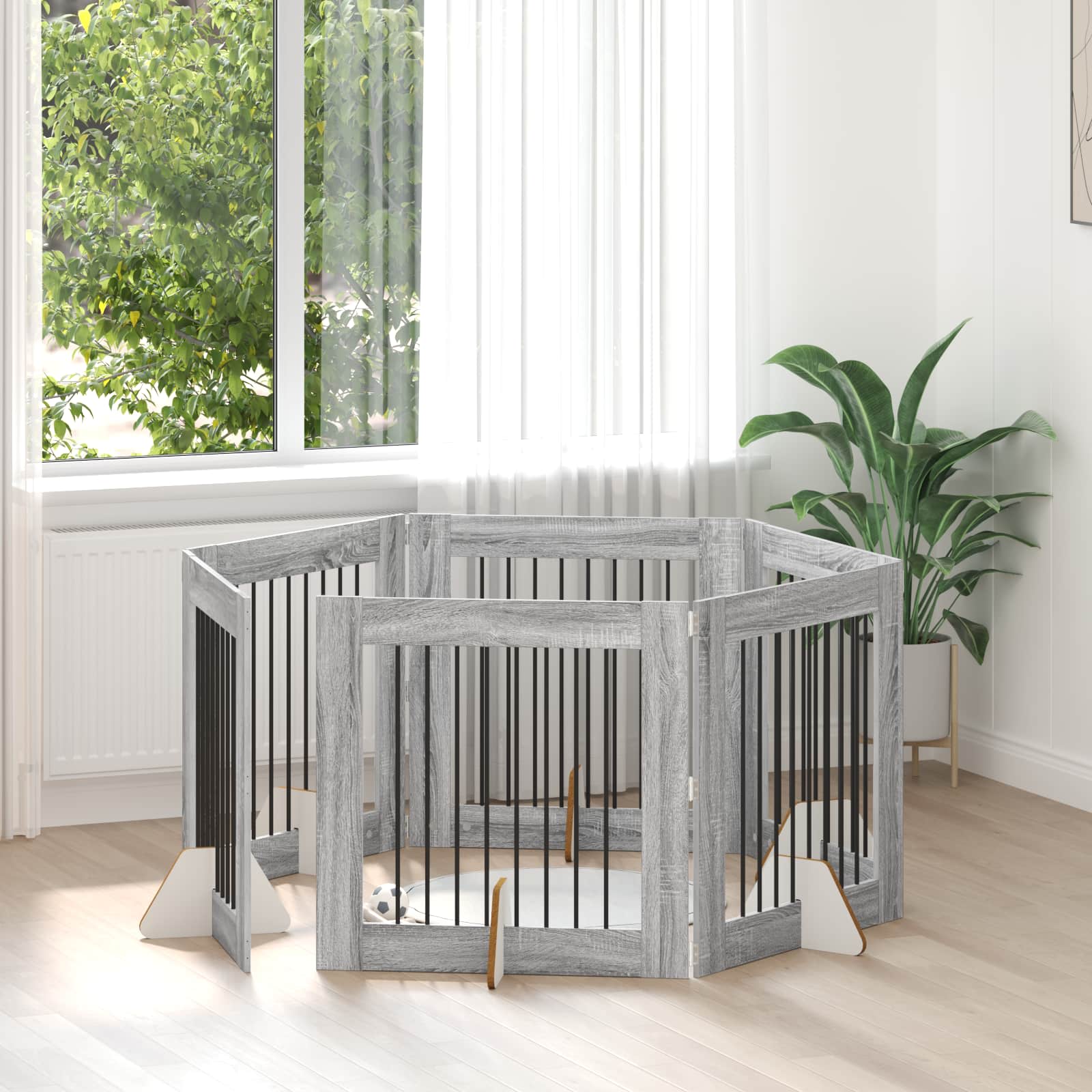 Hondenhekje met standaards 6 pcs Grijs sonoma 80 x 80 cm is nu te koop bij PeponiXL, paradijselijk wonen!