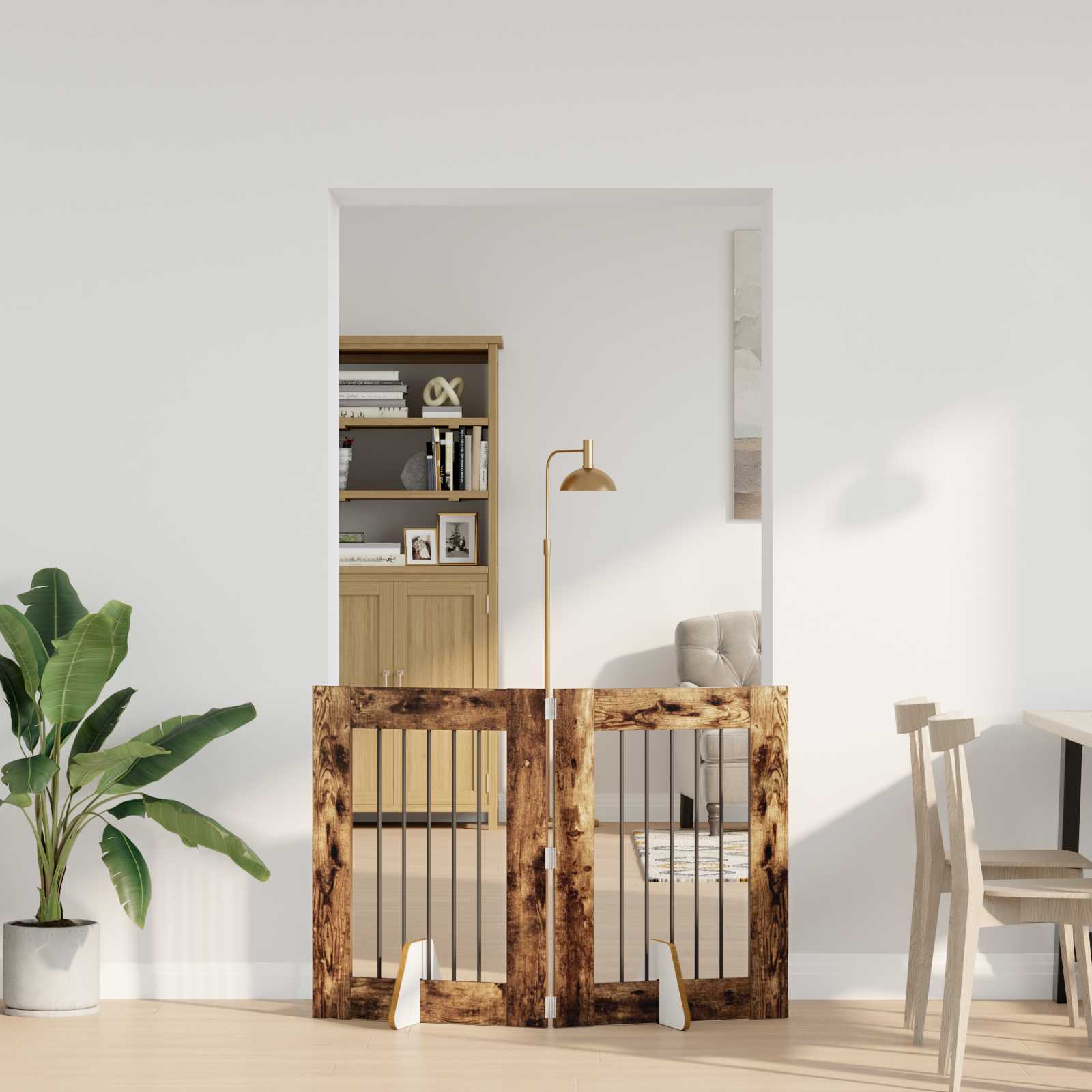Hondenhekje met standaards 2 pcs Gerookt eiken 60 x 80 cm is nu te koop bij PeponiXL, paradijselijk wonen!