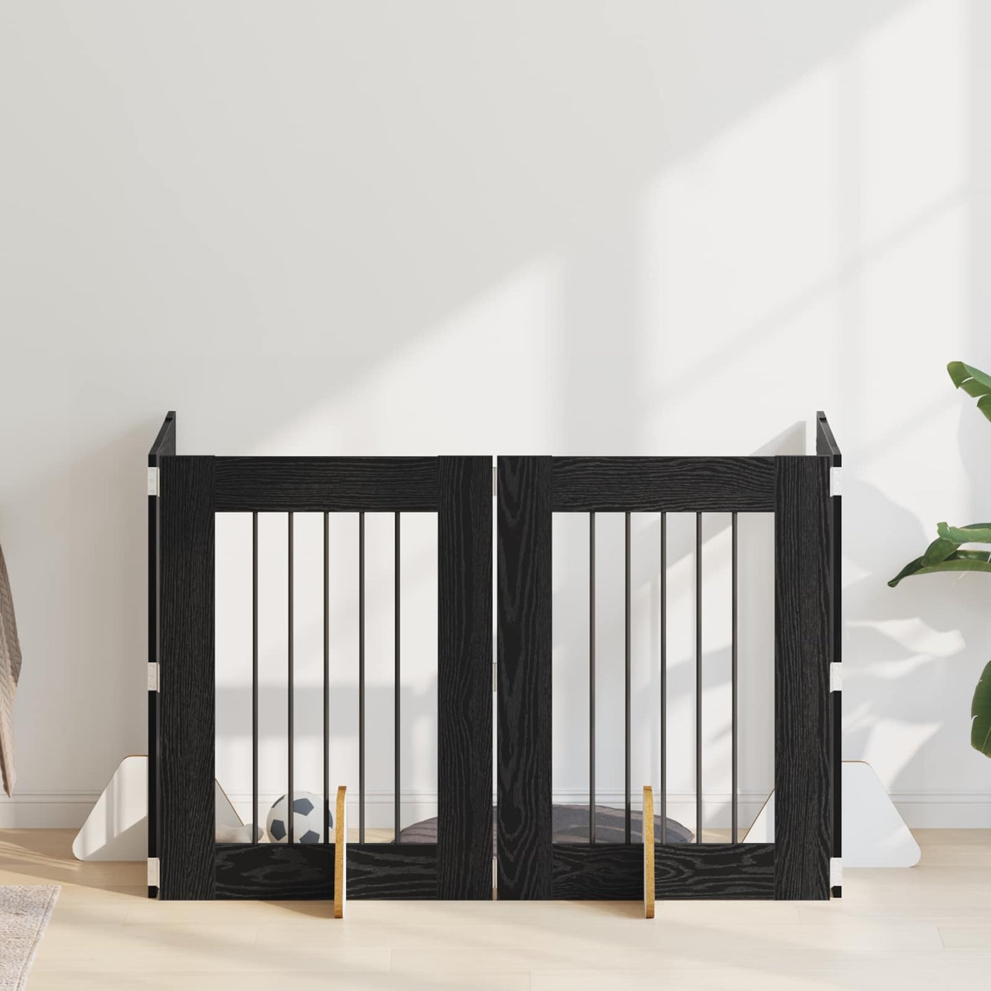 Hondenhekje met standaards 4 pcs Zwart eiken 60 x 80 cm is nu te koop bij PeponiXL, paradijselijk wonen!