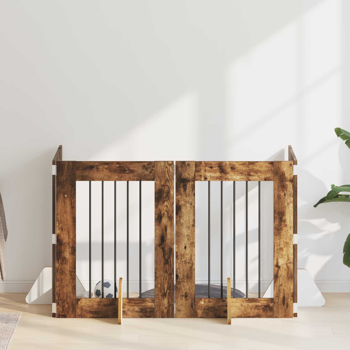 Hondenhekje met standaards 4 pcs Gerookt eiken 60 x 80 cm is nu te koop bij PeponiXL, paradijselijk wonen!