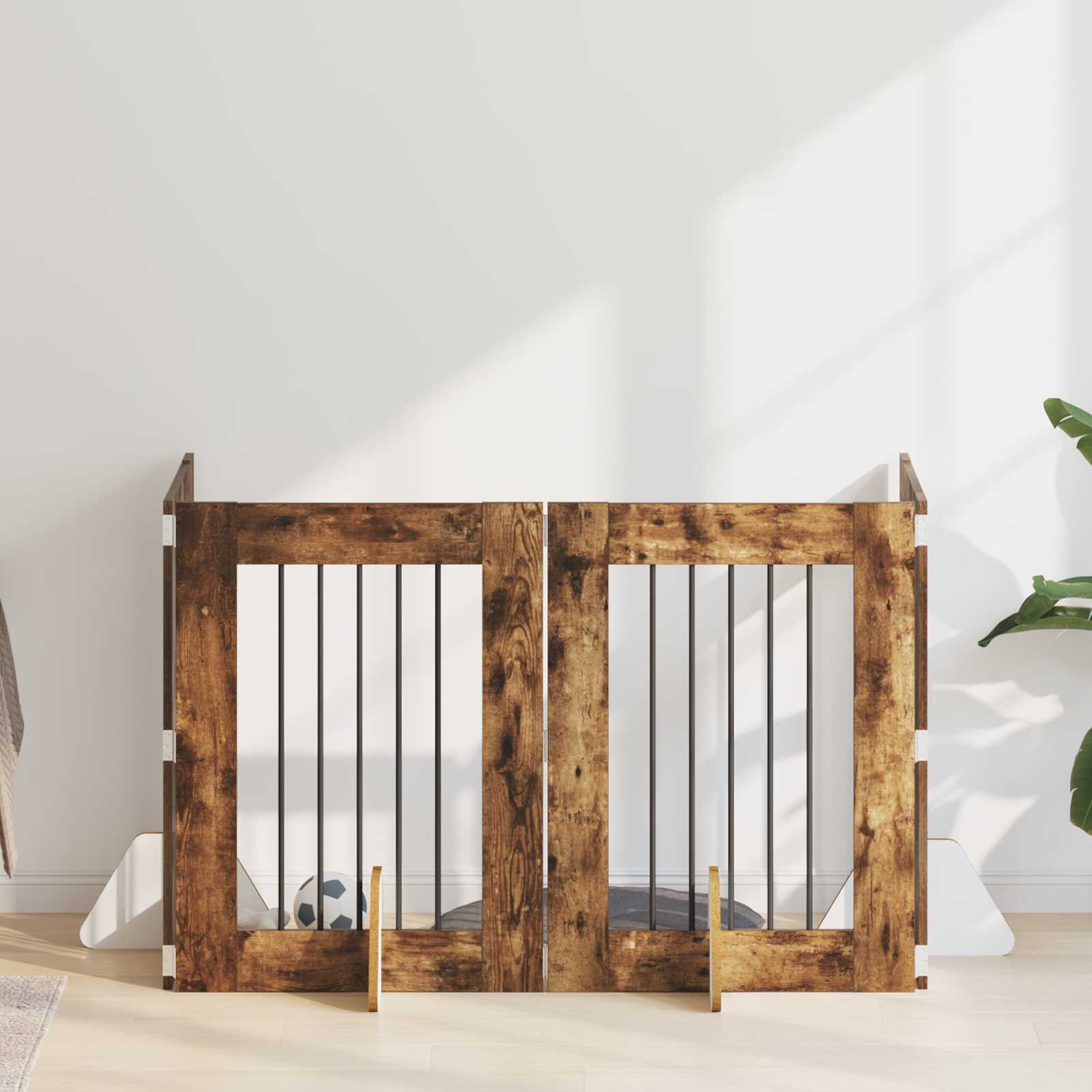 Hondenhekje met standaards 4 pcs Gerookt eiken 60 x 80 cm is nu te koop bij PeponiXL, paradijselijk wonen!