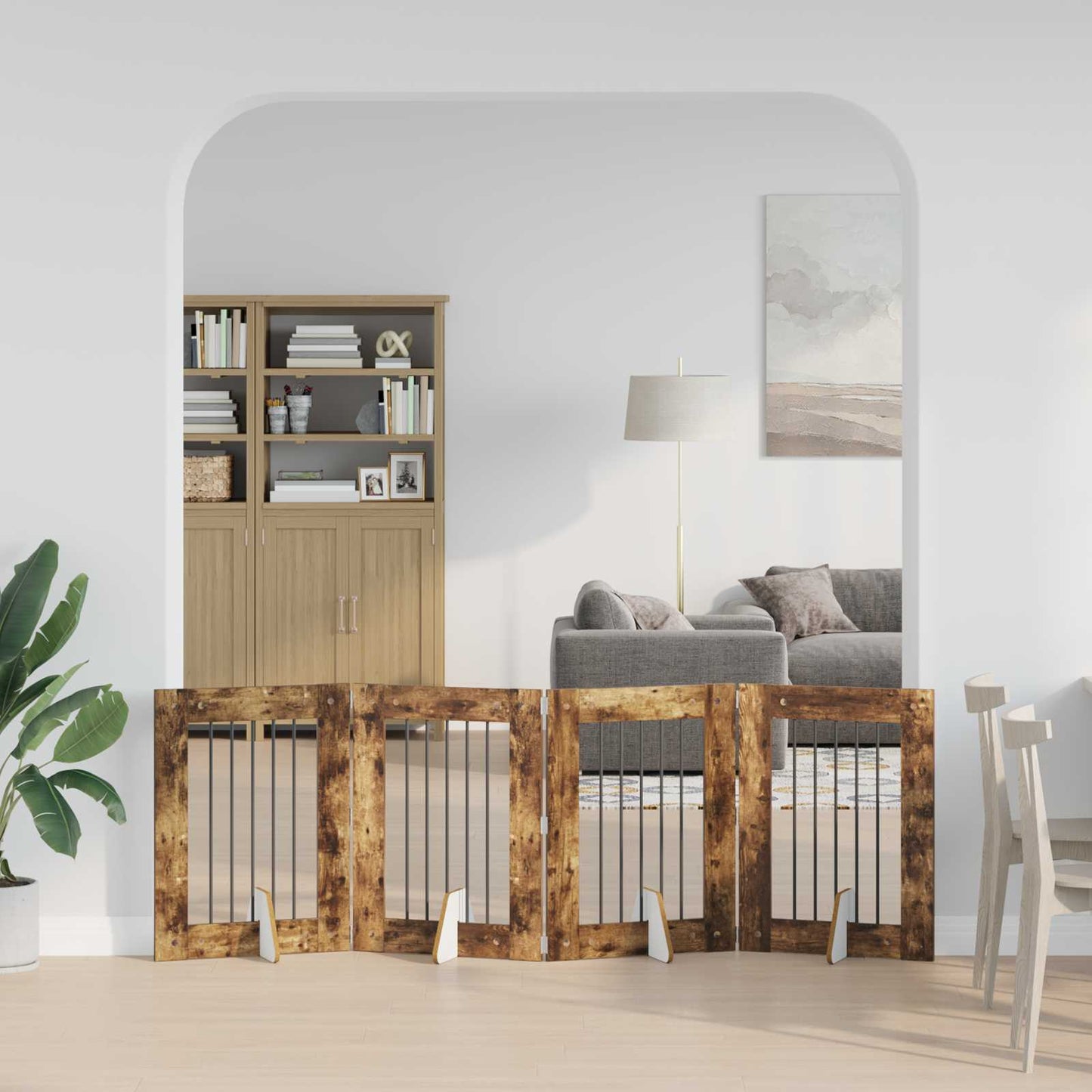Hondenhekje met standaards 4 pcs Gerookt eiken 60 x 80 cm is nu te koop bij PeponiXL, paradijselijk wonen!
