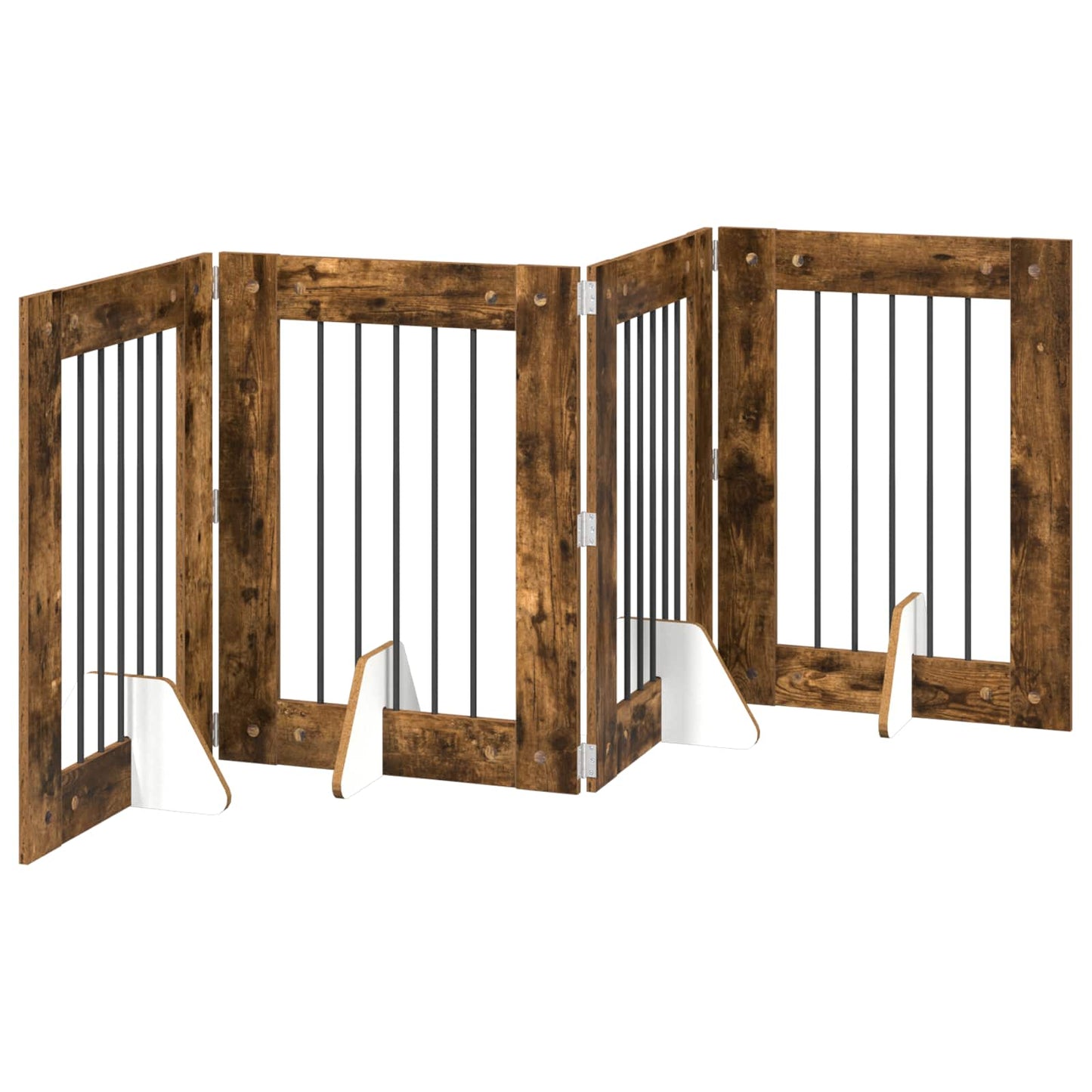 Hondenhekje met standaards 4 pcs Gerookt eiken 60 x 80 cm is nu te koop bij PeponiXL, paradijselijk wonen!