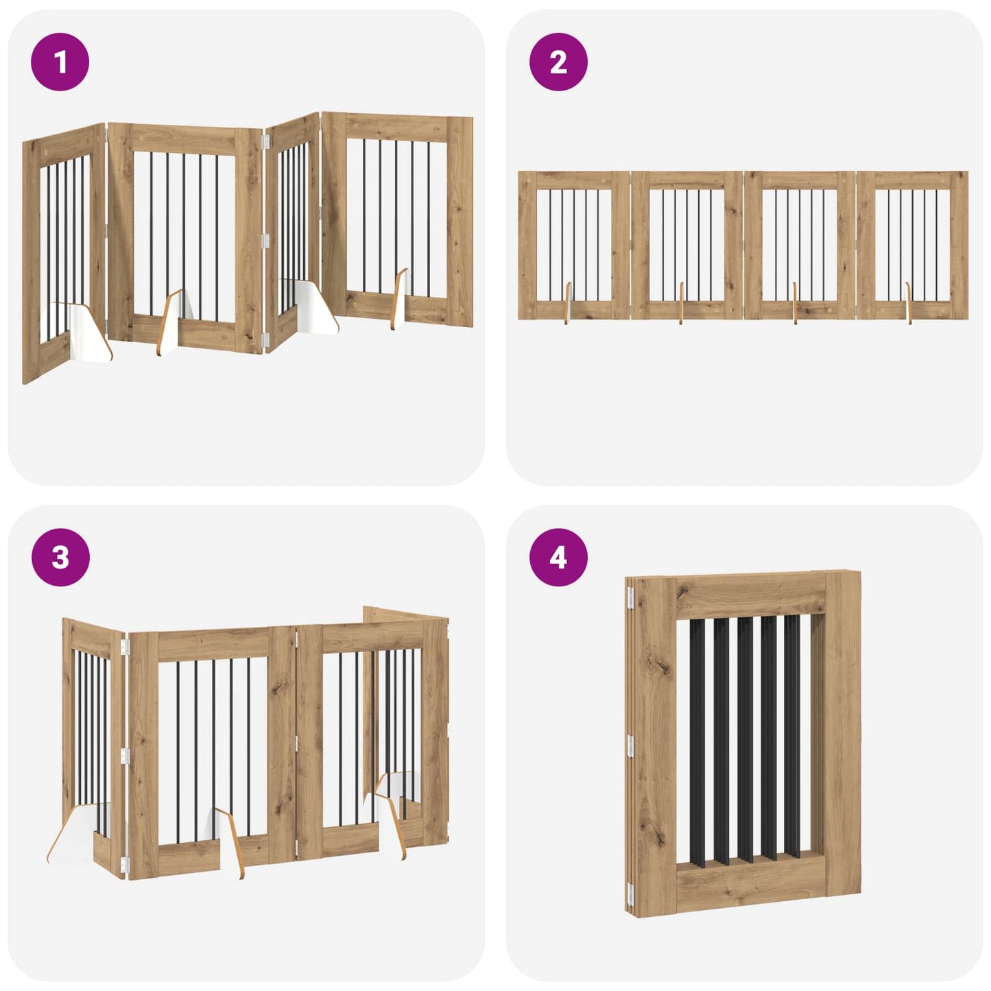Opvouwbaar hondenhek met standaards 4 pcs Artisanaal eiken is nu te koop bij PeponiXL, paradijselijk wonen!