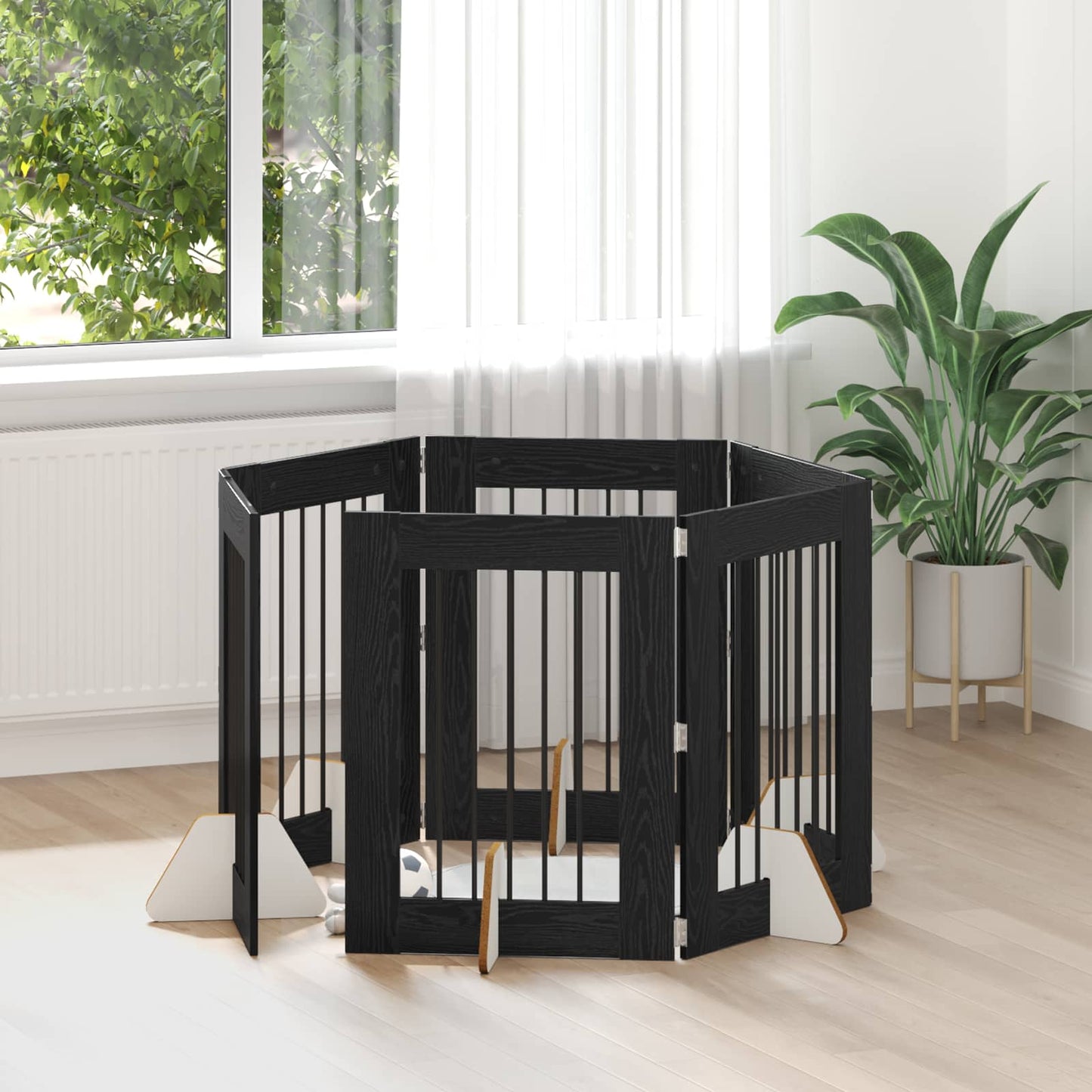 Hondenhekje met standaards 6 pcs Zwart eiken 60 x 80 cm is nu te koop bij PeponiXL, paradijselijk wonen!