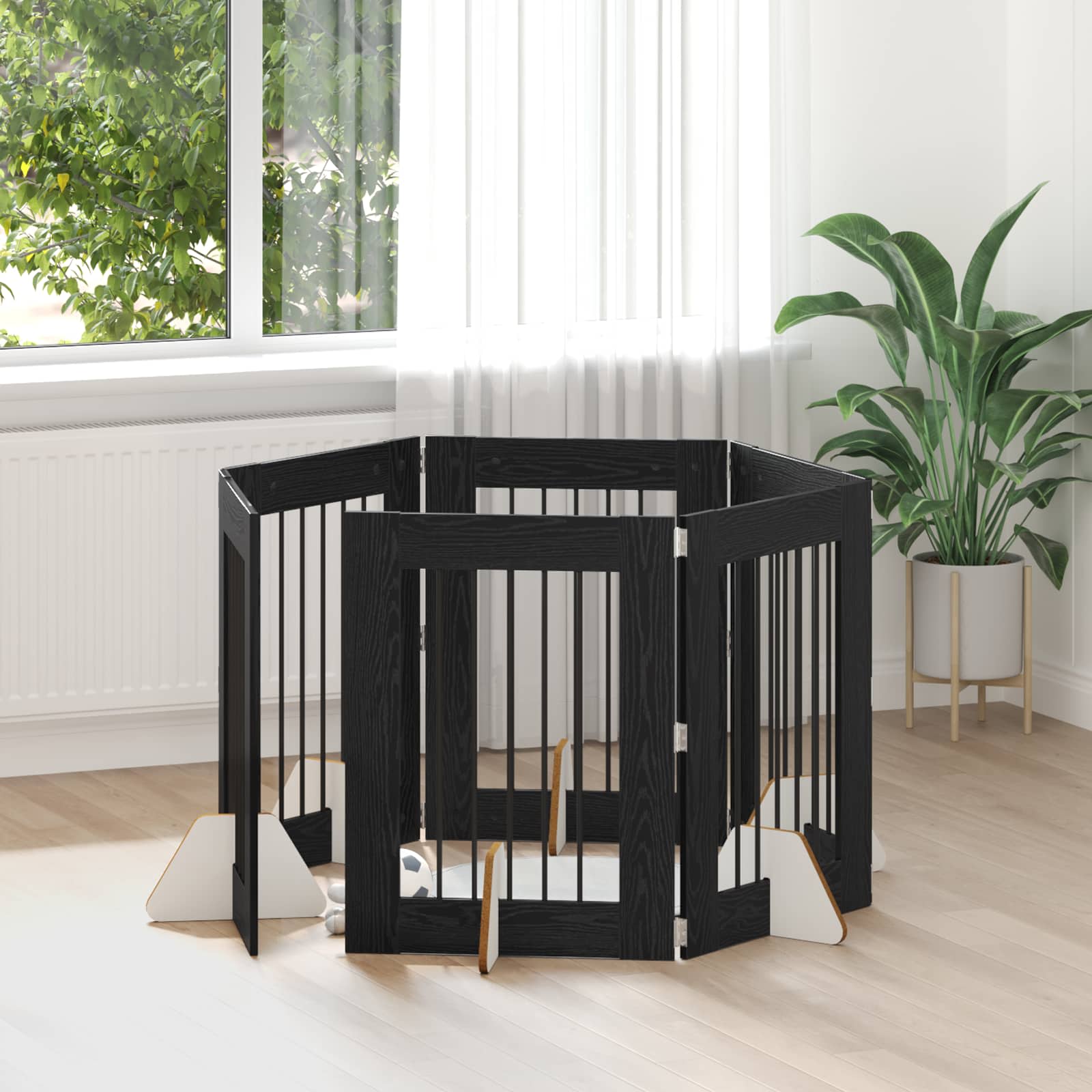 Hondenhekje met standaards 6 pcs Zwart eiken 60 x 80 cm is nu te koop bij PeponiXL, paradijselijk wonen!