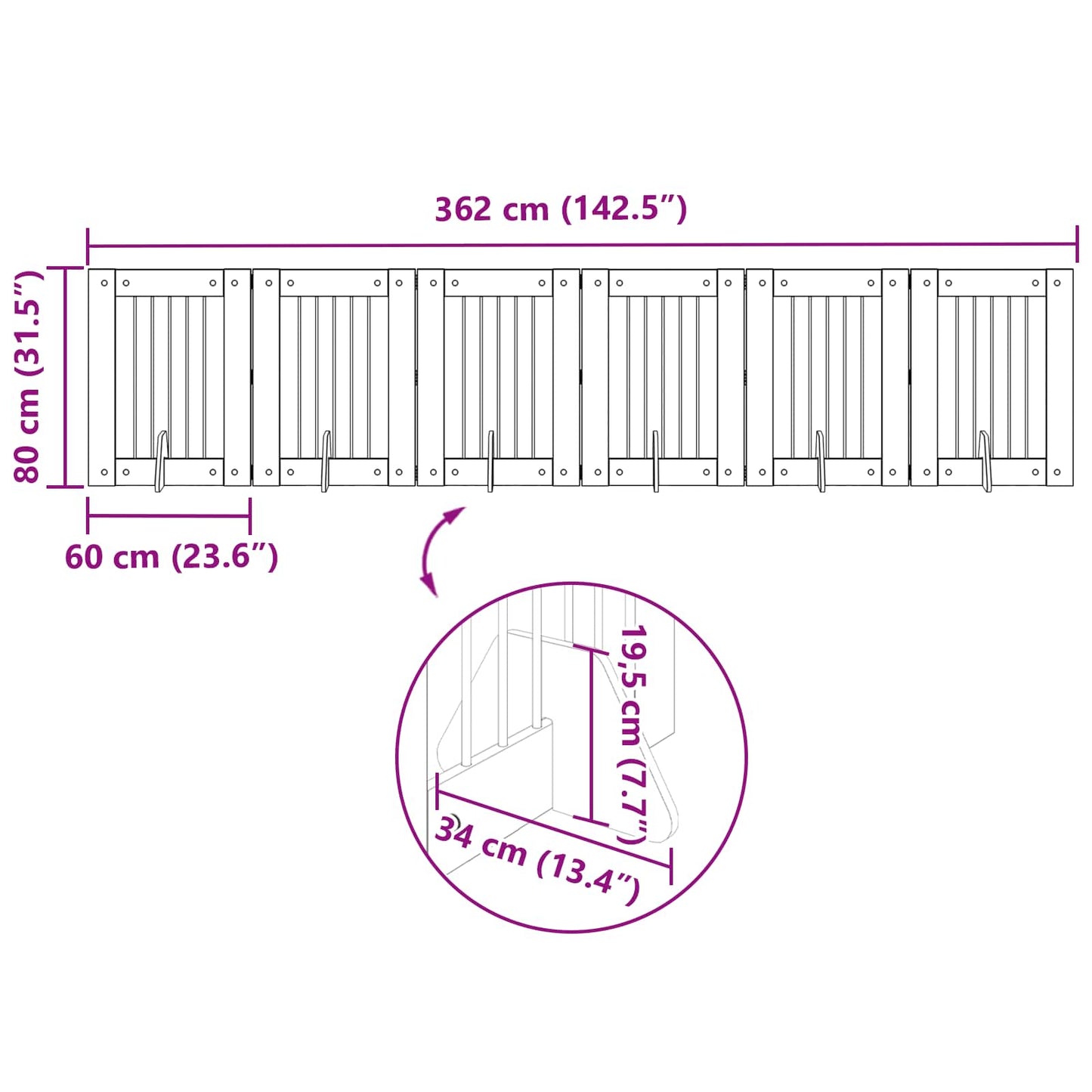 Opvouwbaar hondenhek met standaards 6 pcs Sonoma Eiken 362 cm is nu te koop bij PeponiXL, paradijselijk wonen!