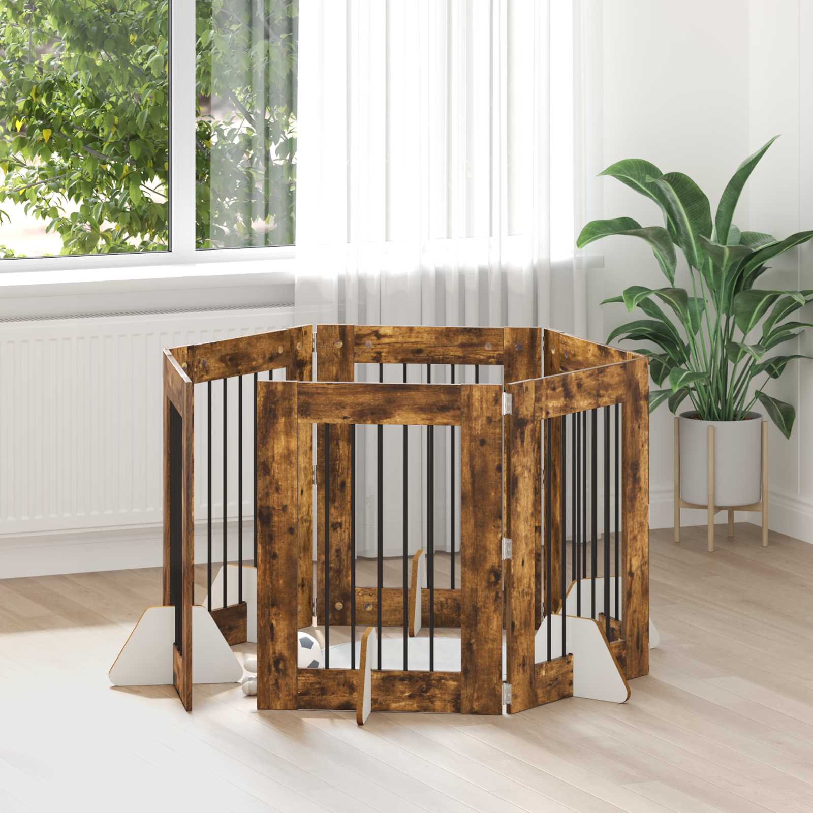 Hondenhekje met standaards 6 pcs Gerookt eiken 60 x 80 cm is nu te koop bij PeponiXL, paradijselijk wonen!