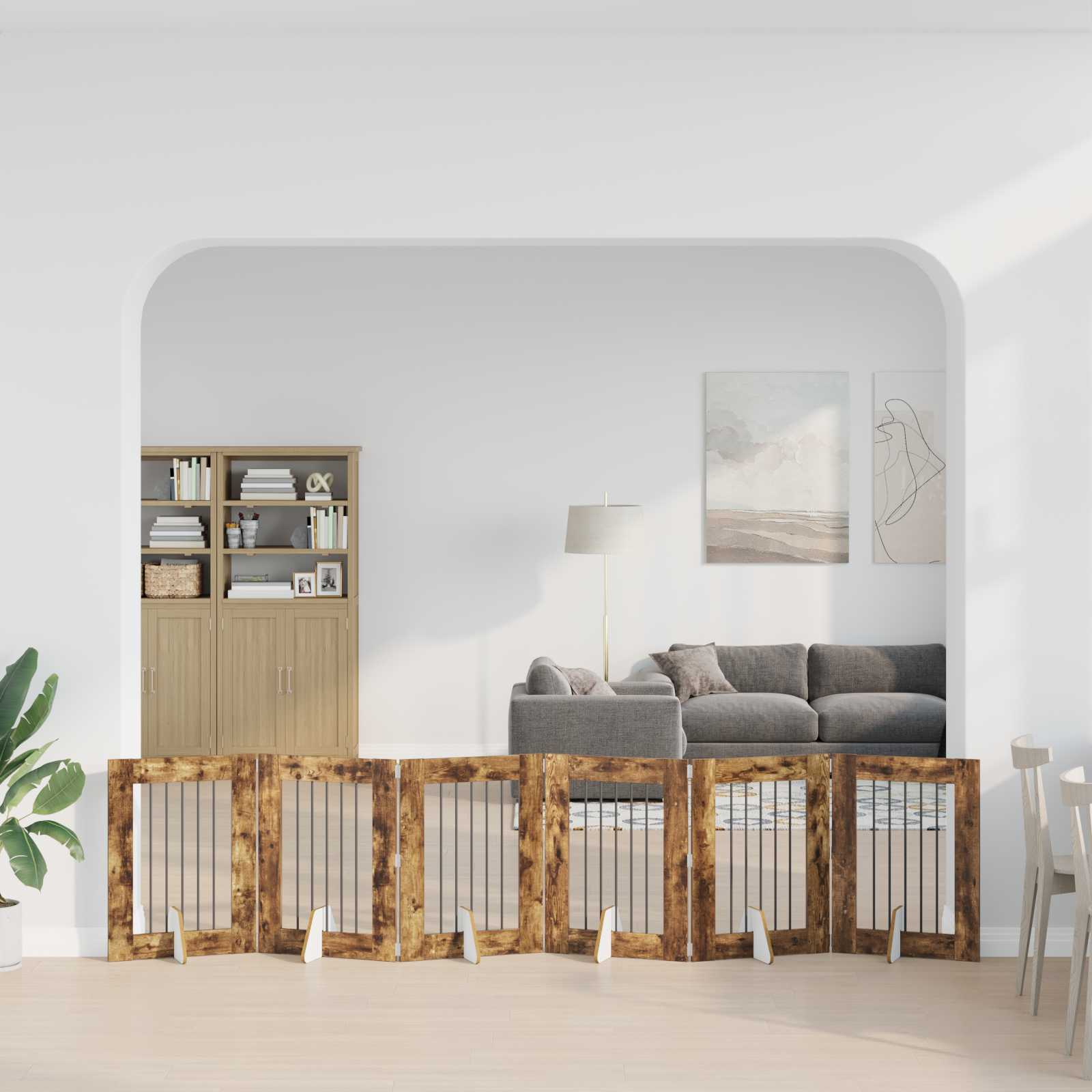 Hondenhekje met standaards 6 pcs Gerookt eiken 60 x 80 cm is nu te koop bij PeponiXL, paradijselijk wonen!