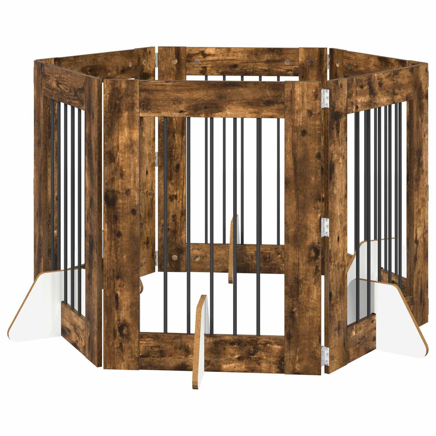Hondenhekje met standaards 6 pcs Gerookt eiken 60 x 80 cm is nu te koop bij PeponiXL, paradijselijk wonen!