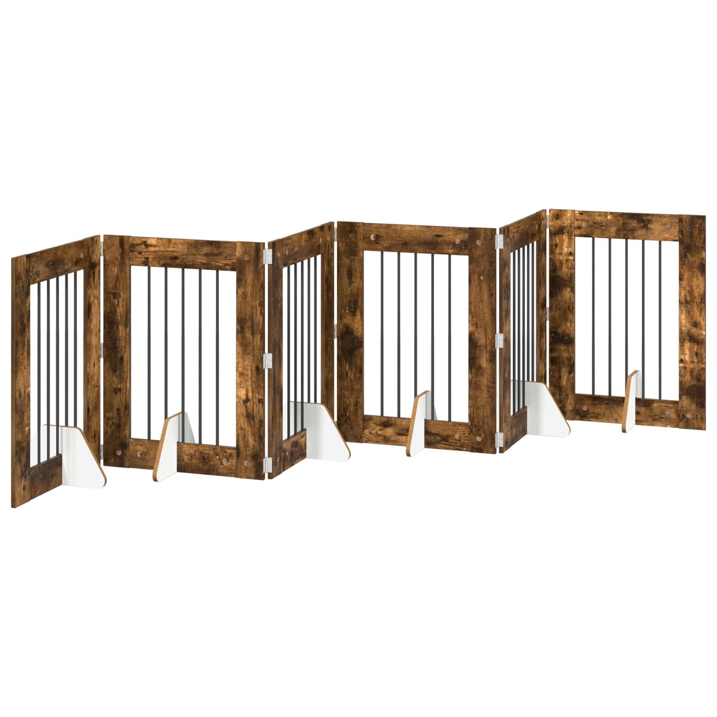 Hondenhekje met standaards 6 pcs Gerookt eiken 60 x 80 cm is nu te koop bij PeponiXL, paradijselijk wonen!
