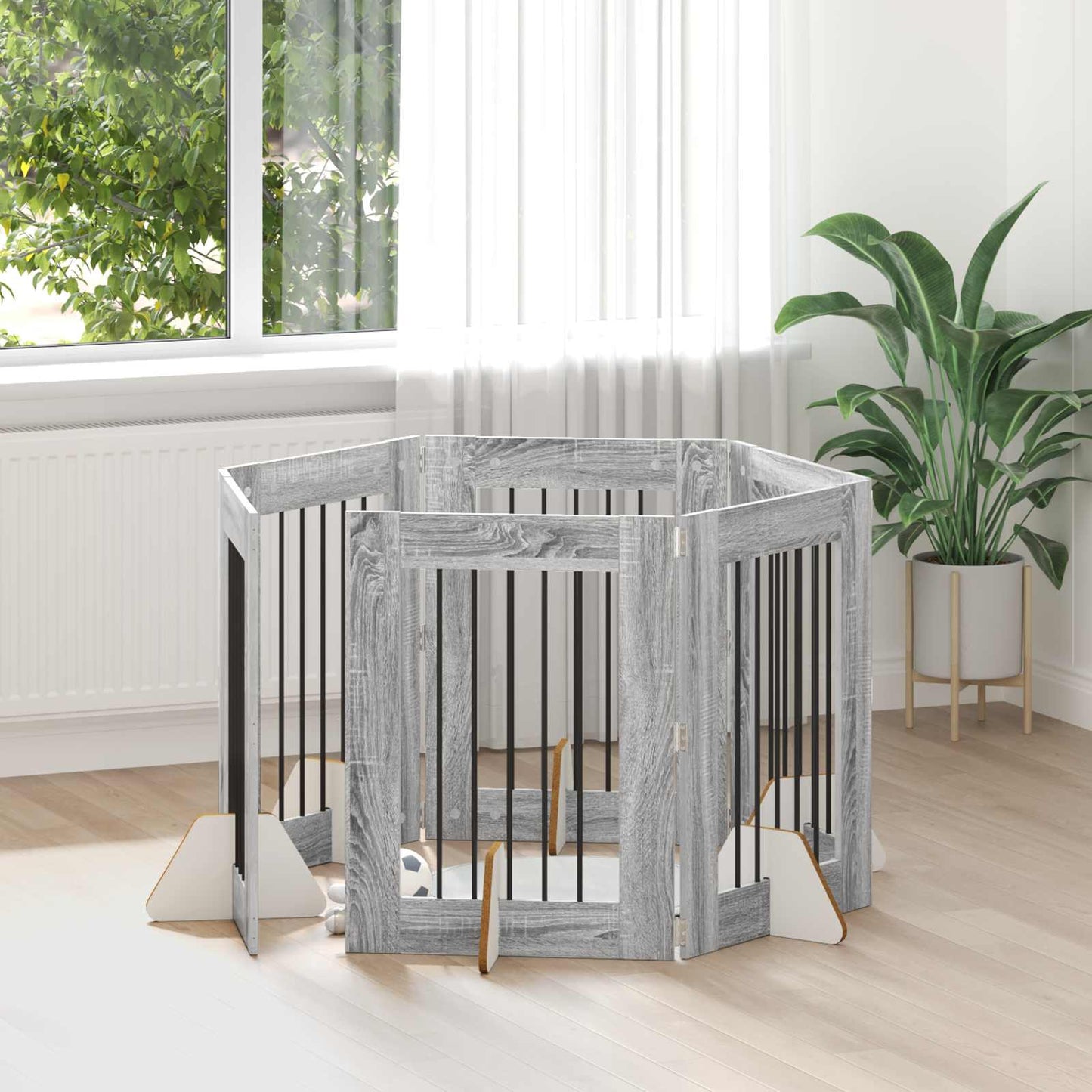 Hondenhekje met standaards 6 pcs Grijs sonoma 60 x 80 cm is nu te koop bij PeponiXL, paradijselijk wonen!