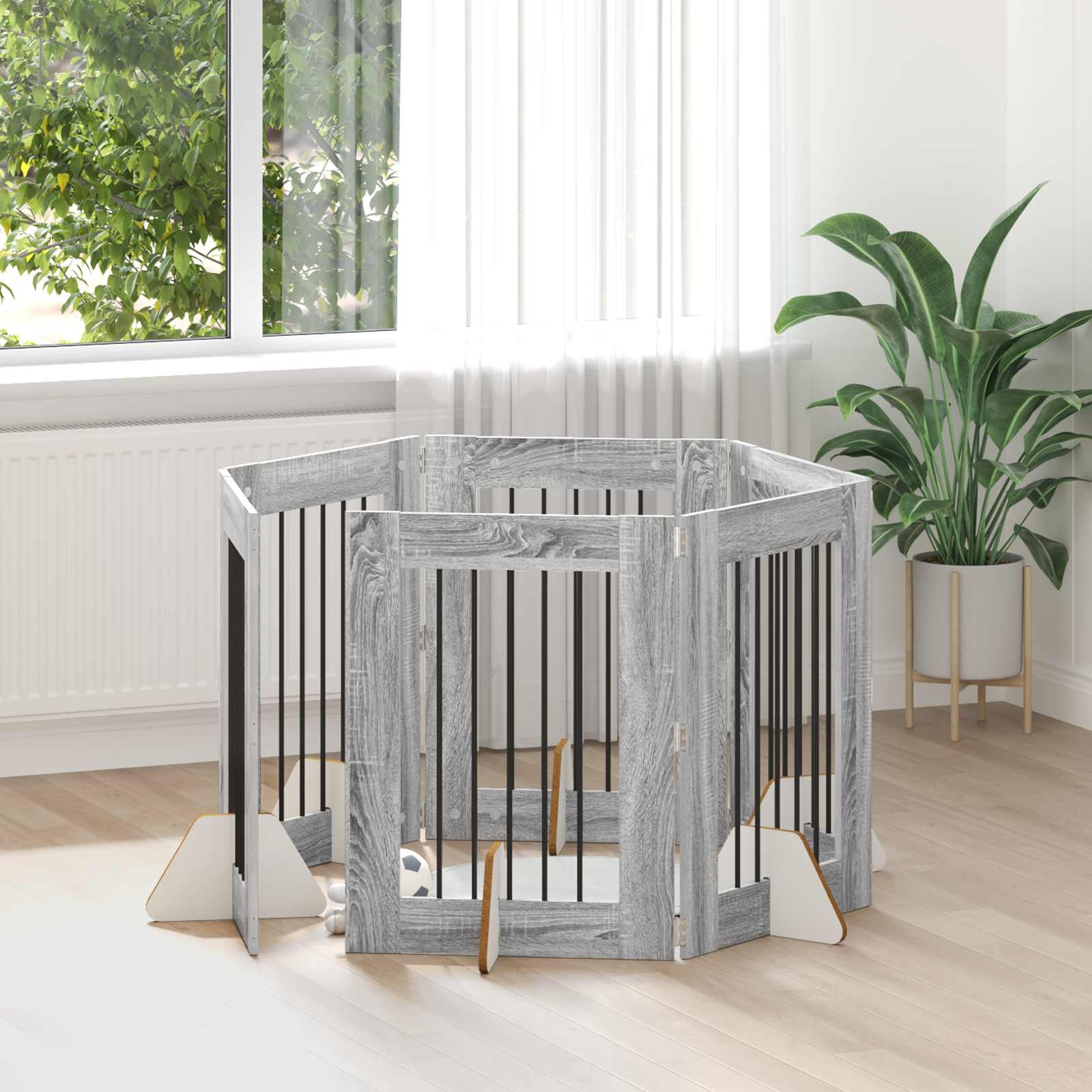 Hondenhekje met standaards 6 pcs Grijs sonoma 60 x 80 cm is nu te koop bij PeponiXL, paradijselijk wonen!