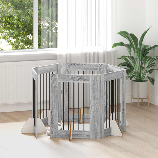 Hondenhekje met standaards 6 pcs Grijs sonoma 60 x 80 cm is nu te koop bij PeponiXL, paradijselijk wonen!