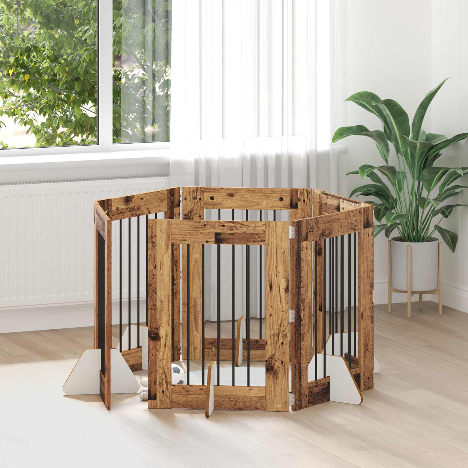 Hondenhekje met standaards 6 pcs Oud hout 60 x 80 cm is nu te koop bij PeponiXL, paradijselijk wonen!