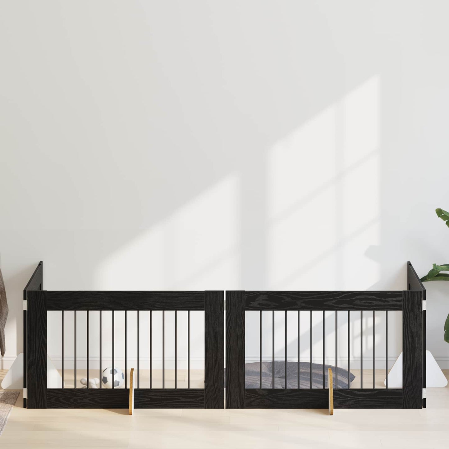 Hondenhekje met standaards 4 pcs Zwart eiken 100 x 60 cm is nu te koop bij PeponiXL, paradijselijk wonen!