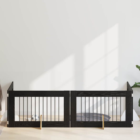 Hondenhekje met standaards 4 pcs Zwart eiken 100 x 60 cm is nu te koop bij PeponiXL, paradijselijk wonen!