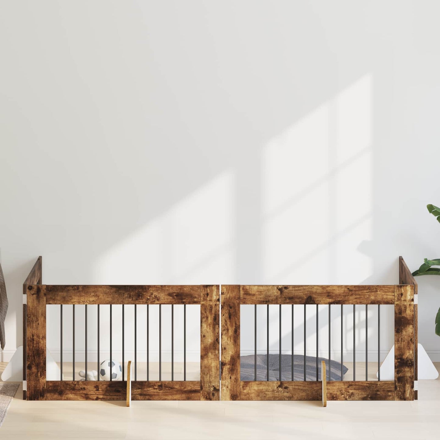 Hondenhekje met standaards 4 pcs Gerookt eiken 100 x 60 cm is nu te koop bij PeponiXL, paradijselijk wonen!