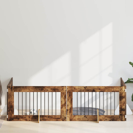 Hondenhekje met standaards 4 pcs Gerookt eiken 100 x 60 cm is nu te koop bij PeponiXL, paradijselijk wonen!