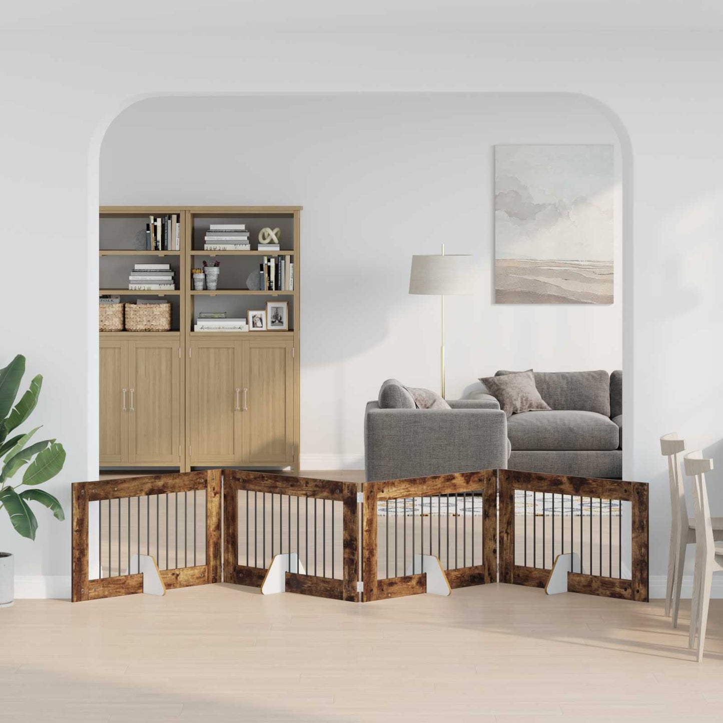 Hondenhekje met standaards 4 pcs Gerookt eiken 100 x 60 cm is nu te koop bij PeponiXL, paradijselijk wonen!